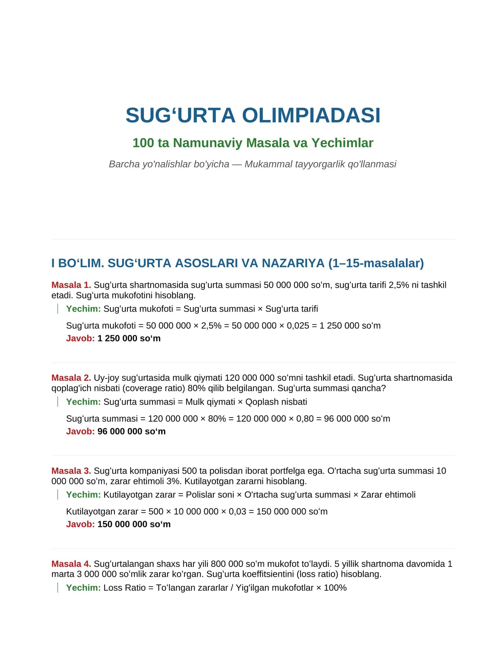 SUGʻURTA OLIMPIADASI