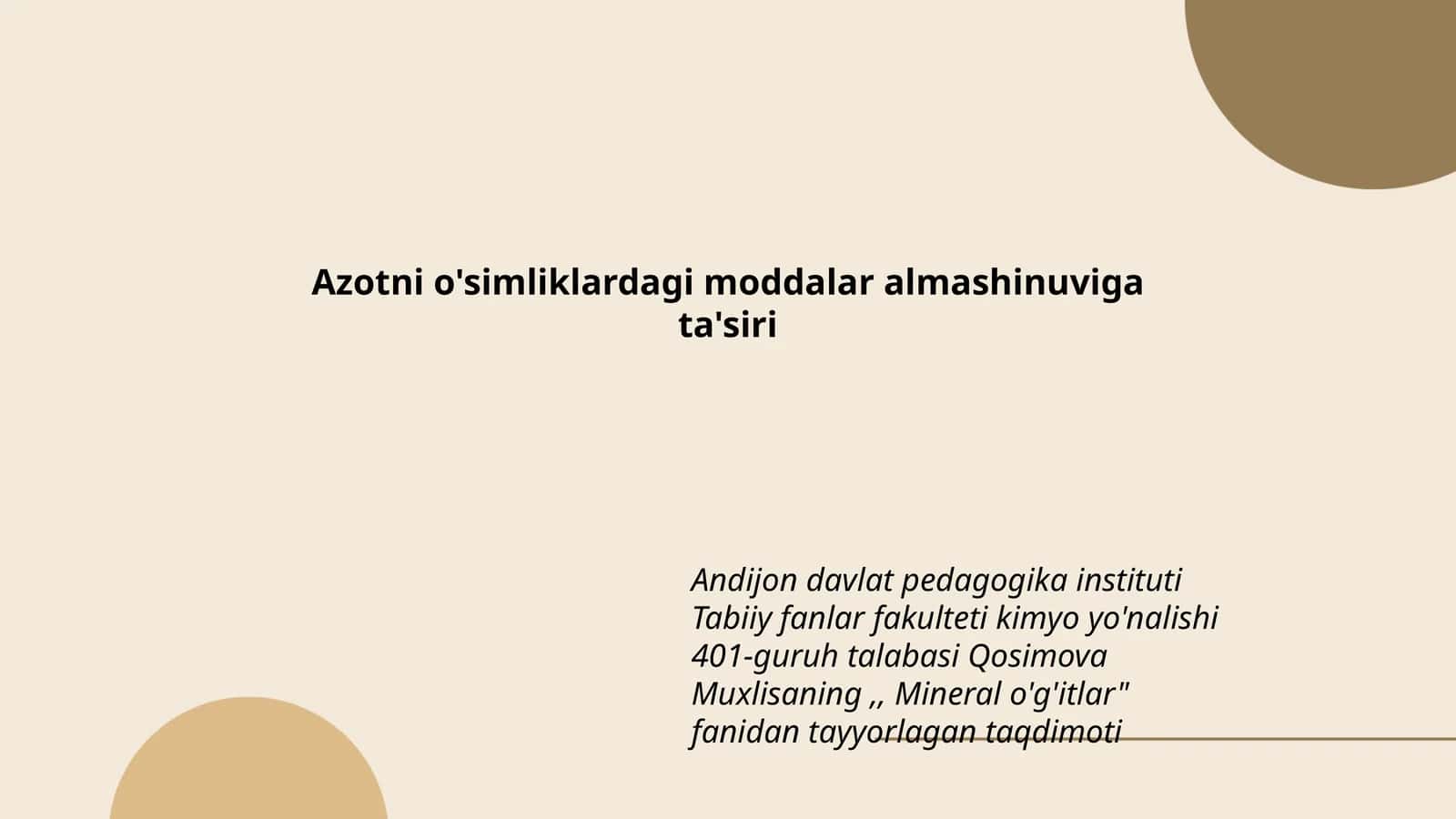 Azotni o'simliklardagi moddalar almashinuviga ta'siri