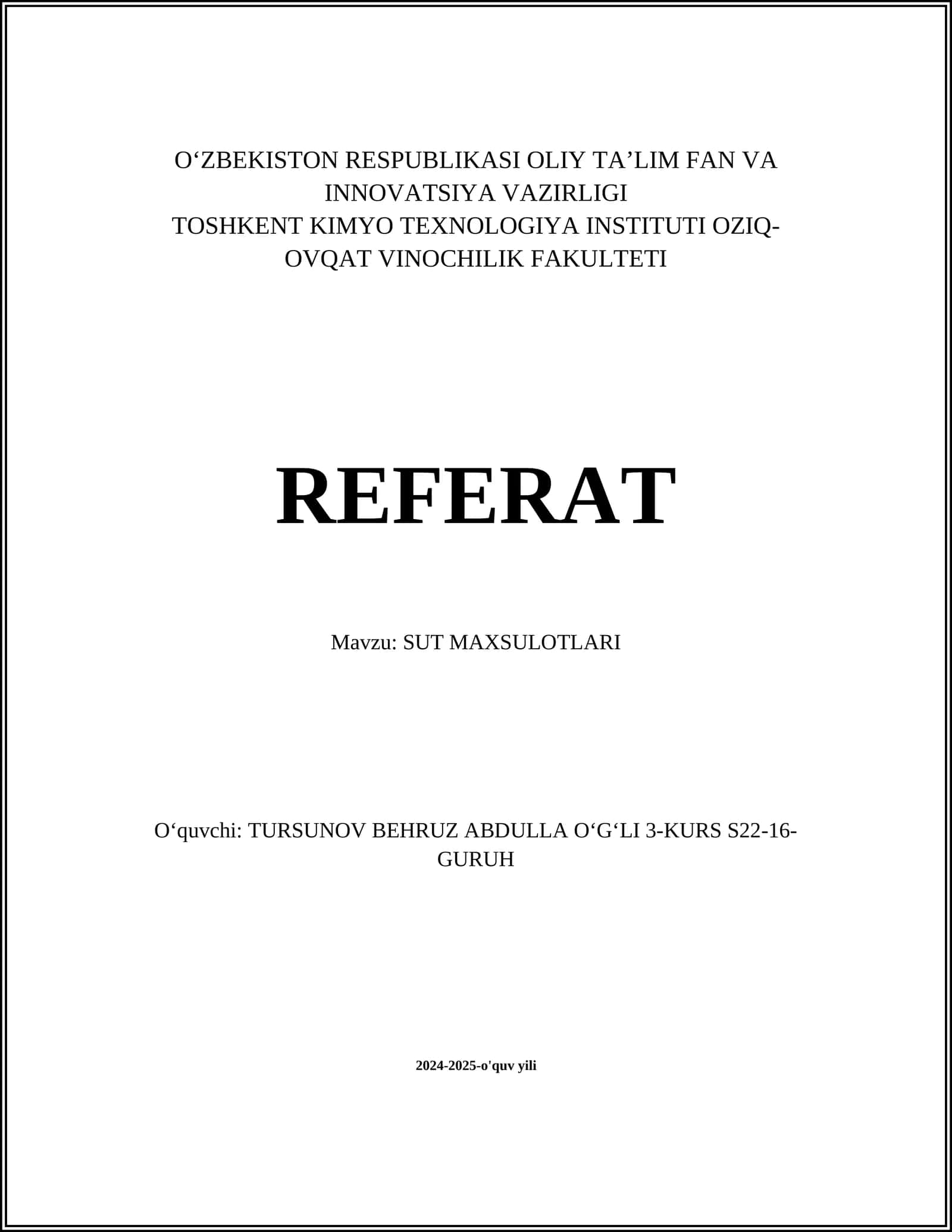 SUT MAXSULOTLARI