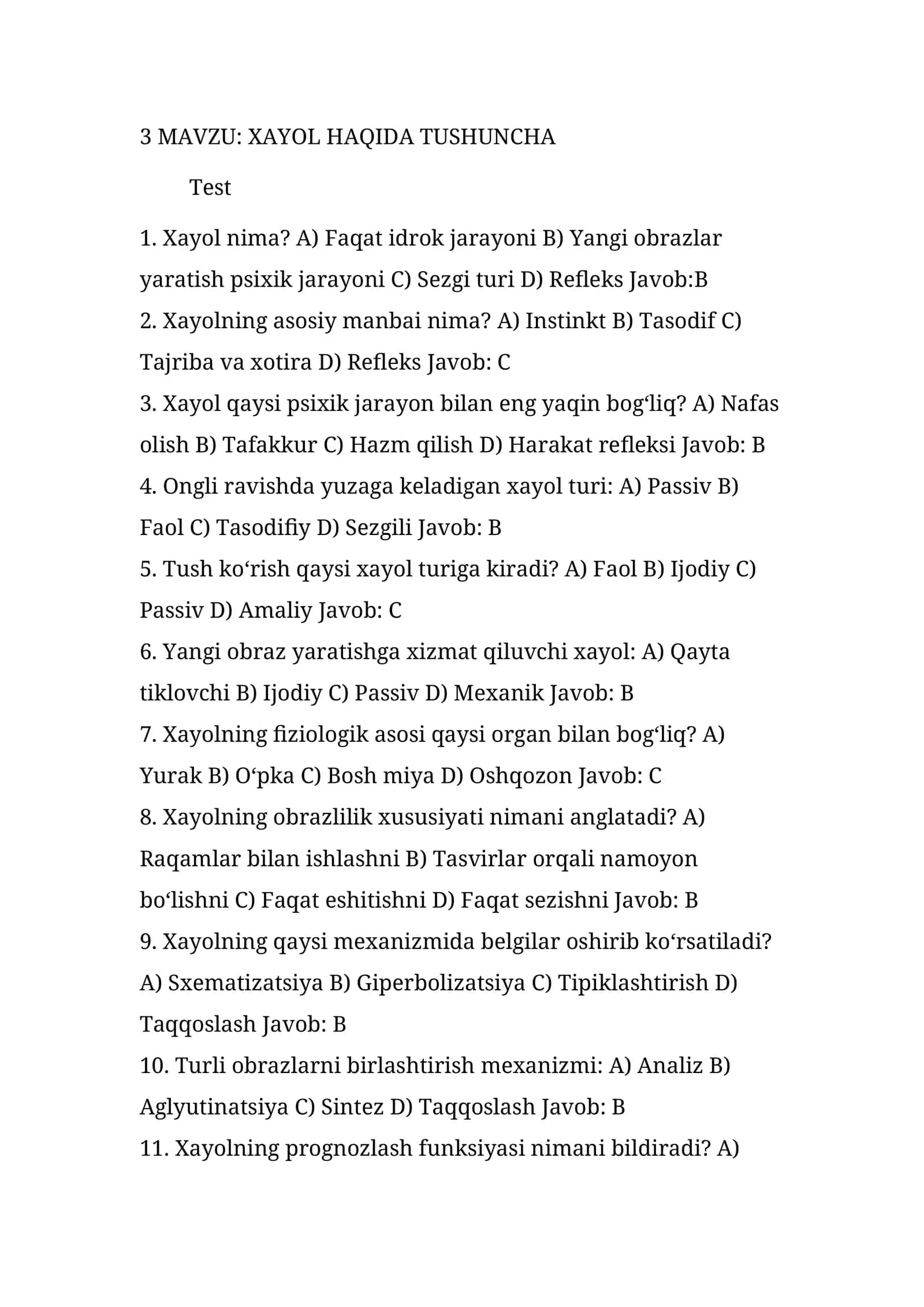XAYOL HAQIDA TUSHUNCHA