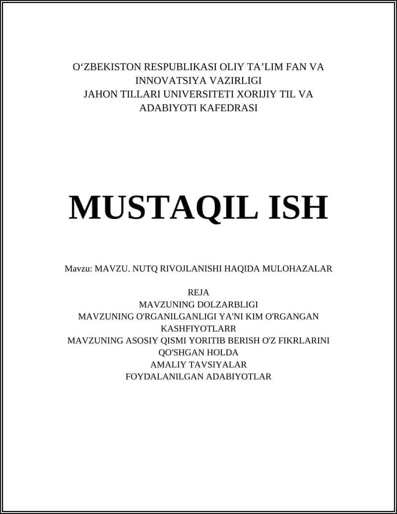 Nutq rivojlanishi haqida mulozalar