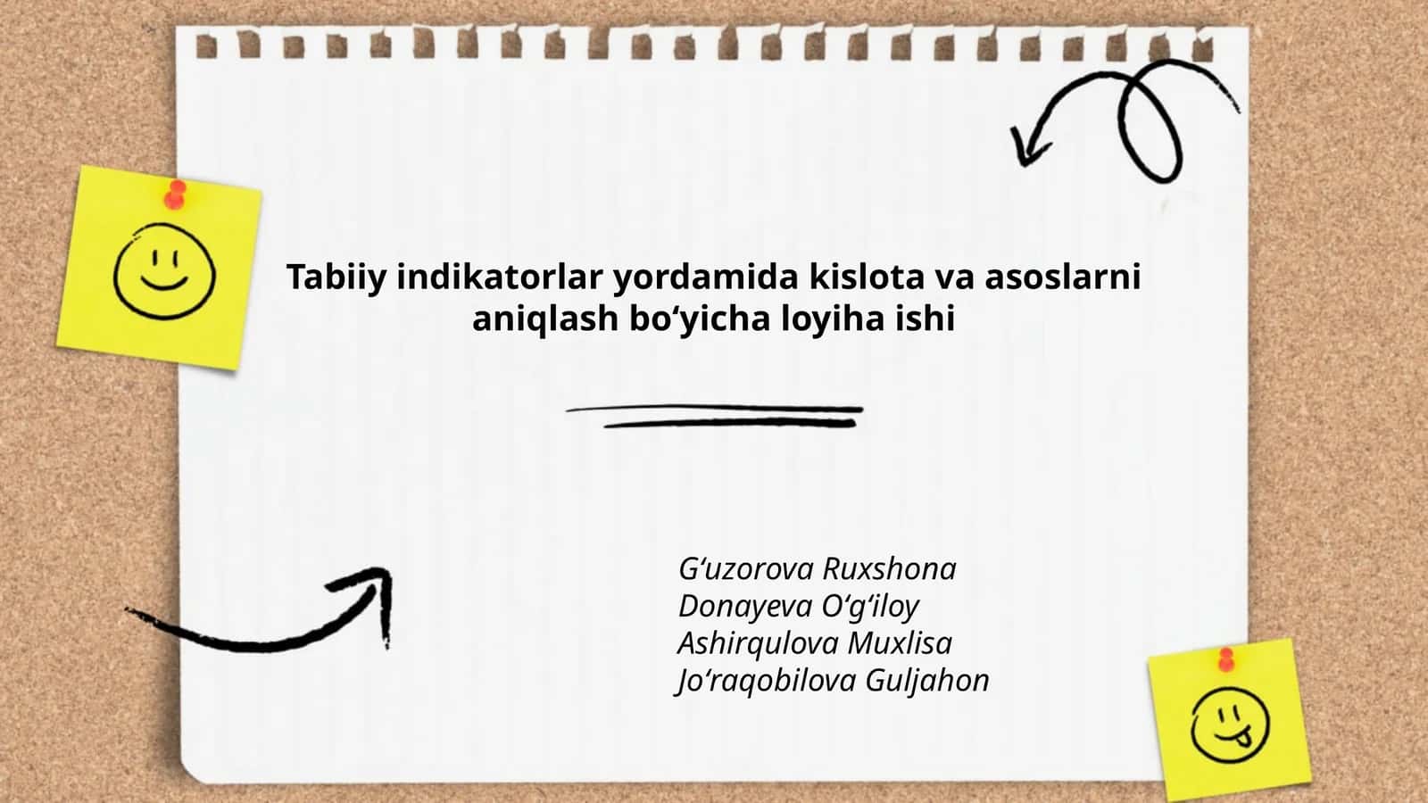 Tabiiy indikatorlar yordamida kislota va asoslarni aniqlash boʻyicha loyiha ishi