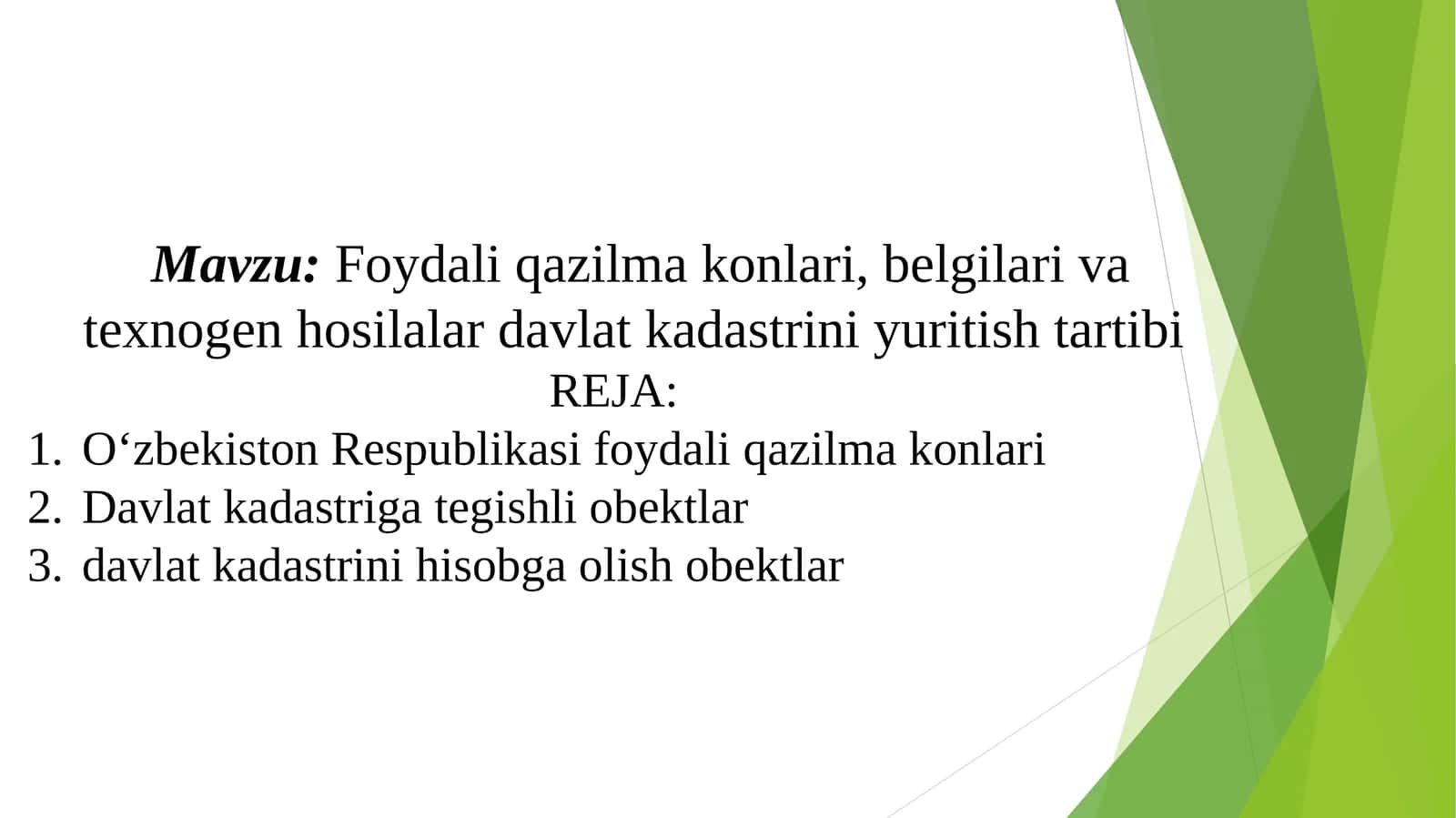 O‘zbekiston Respublikasi foydali qazilmakonlari, belgilar va texnogen hosilalarni davlat kadastrini yuritishtartibi