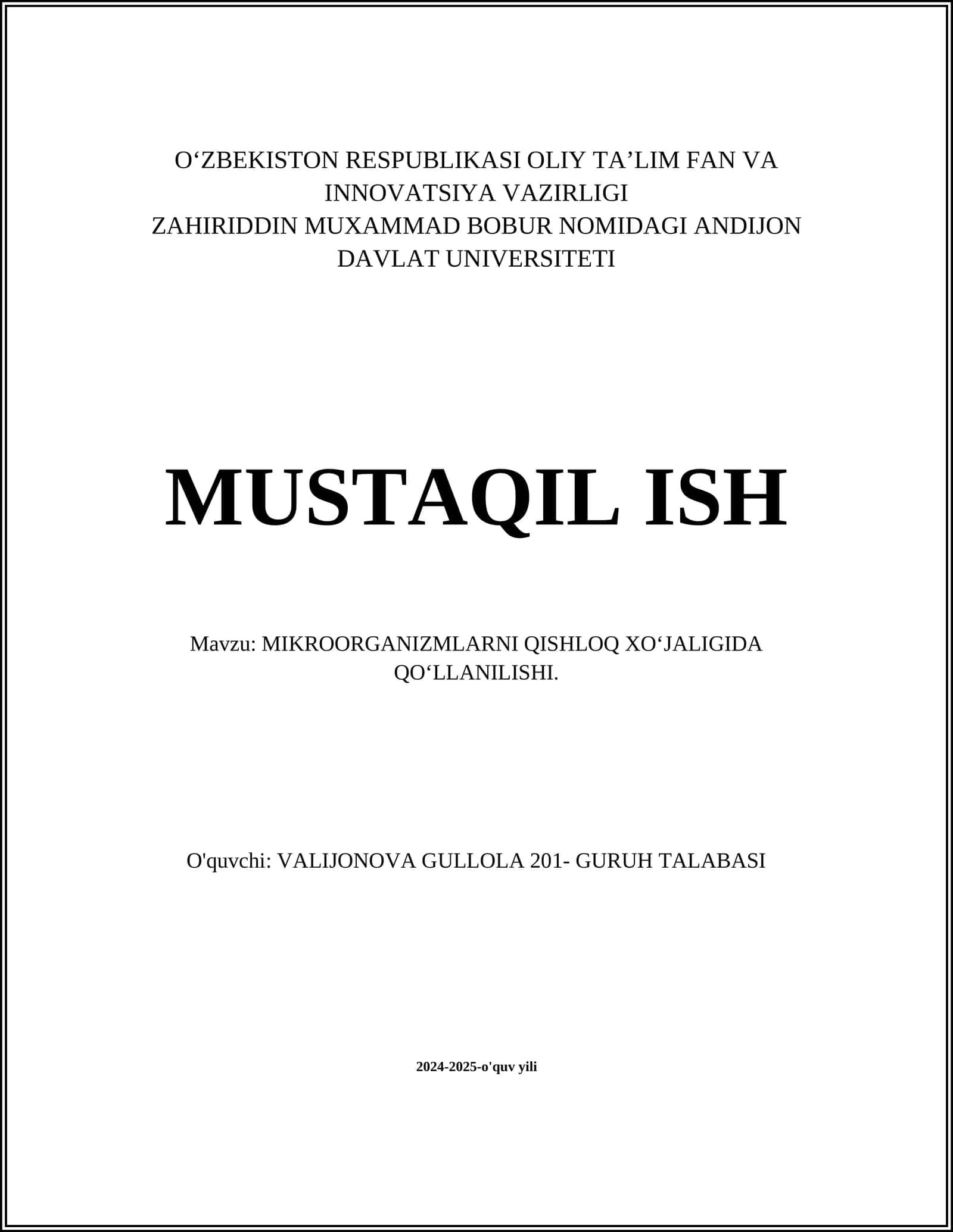 MIKROORGANIZMLARNI QISHLOQ XOʻJALIGIDA QOʻLLANILISHI