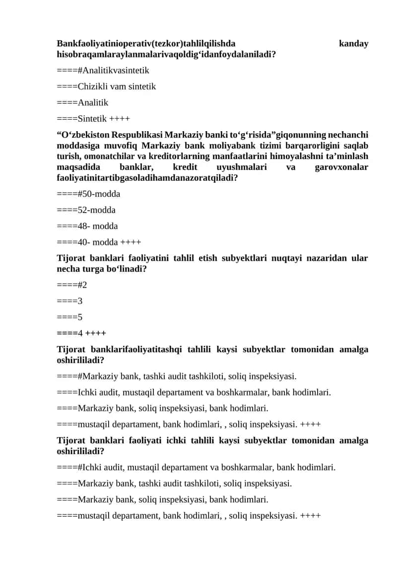 Bank hisobi,tahlil va audit