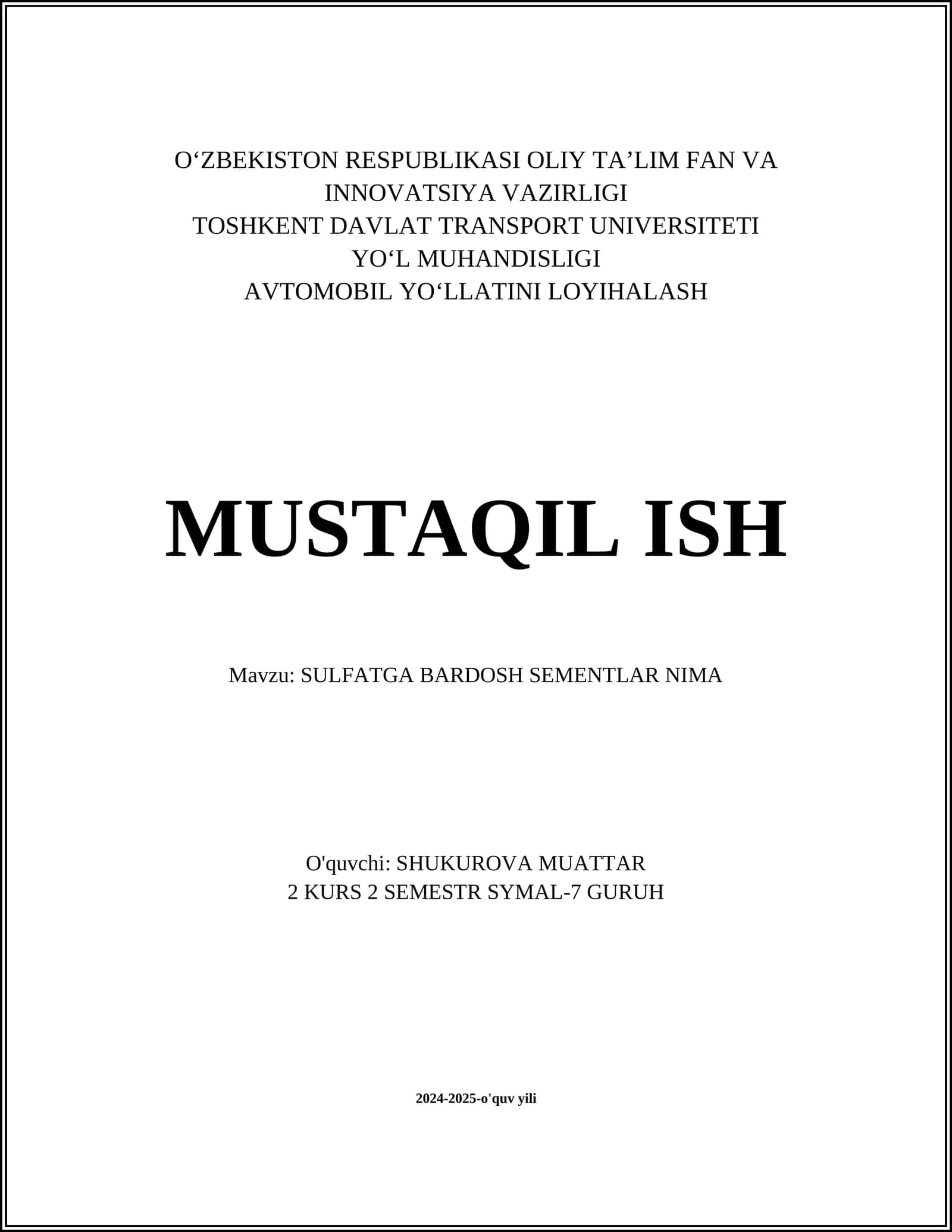 SULFATGA BARDOSH SEMENTLAR NIMA
