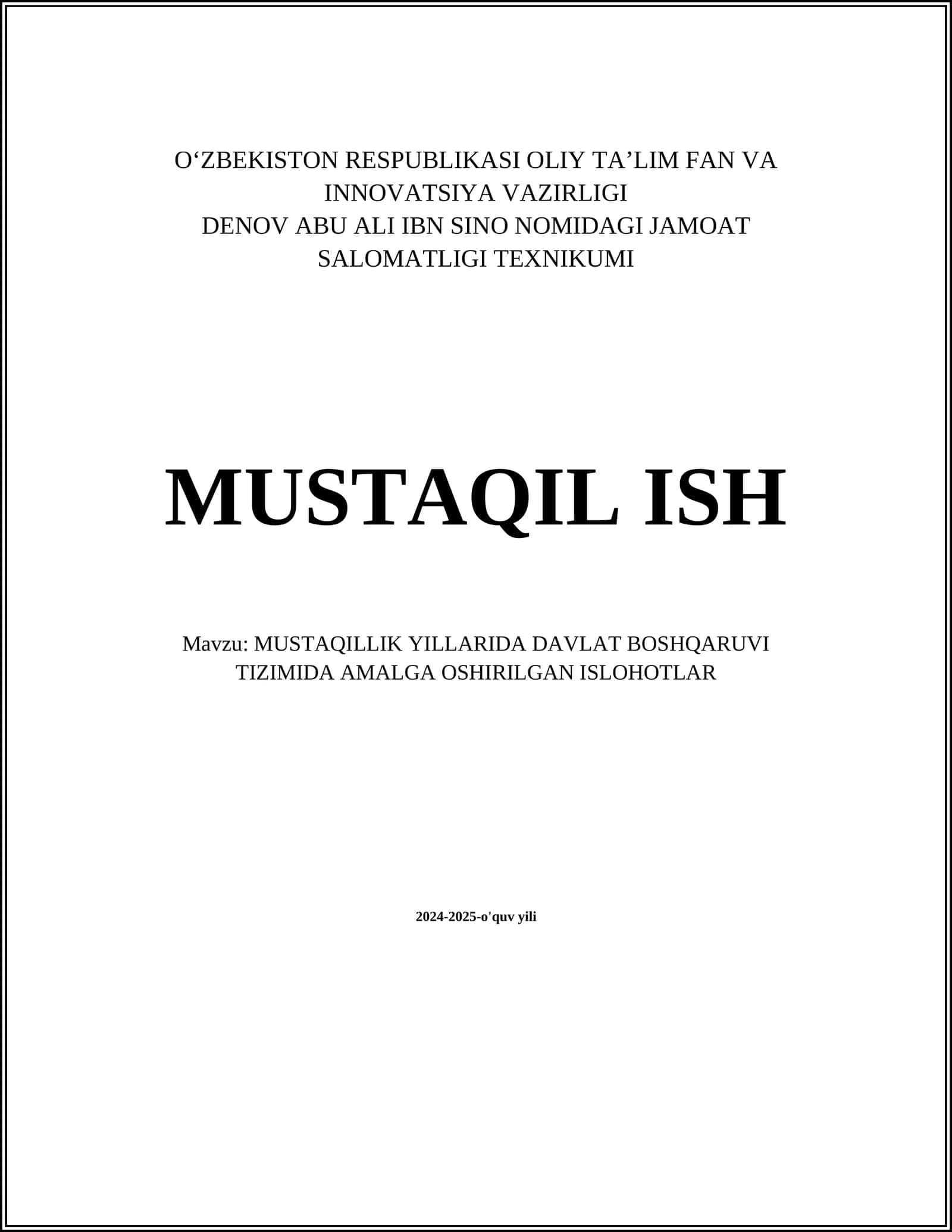 MUSTAQILLIK YILLARIDA DAVLAT BOSHQARUVI TIZIMIDA AMALGA OSHIRILGAN ISLOHOTLAR