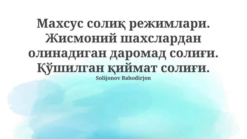 Maxsus soliq rejimlari
