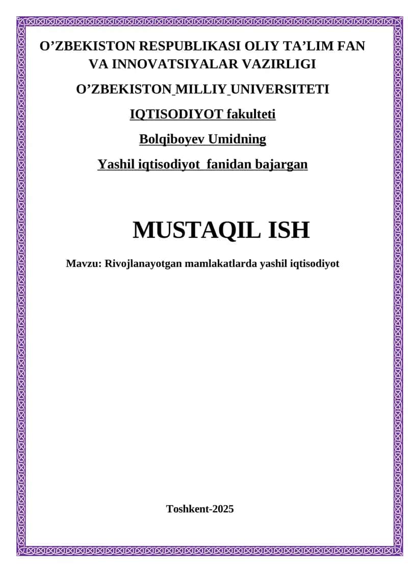 Yashil iqtisodiyotning mohiyati va asosiy tamoyillari