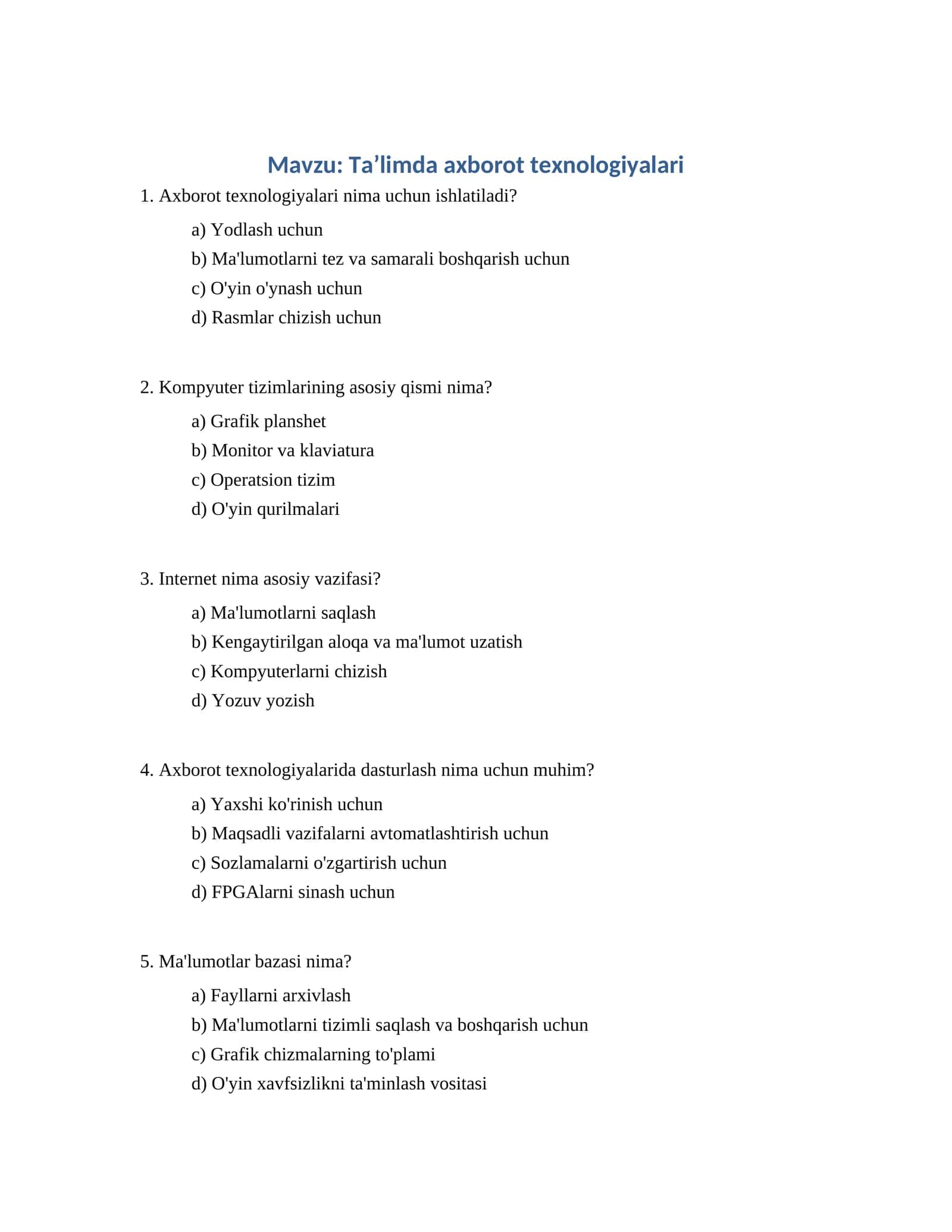 Taʼlimda axborot texnologiyalari