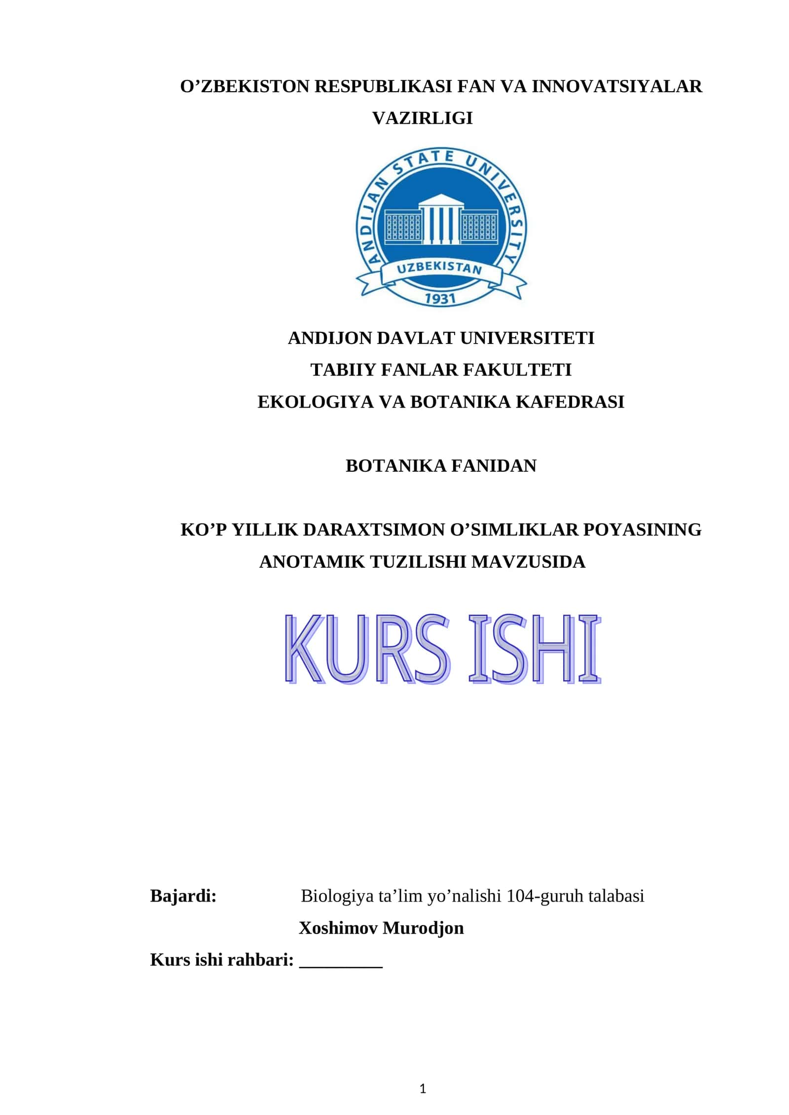 ko’p yillik daraxtsimon o’simliklar poyasining anotamik tuzilishi