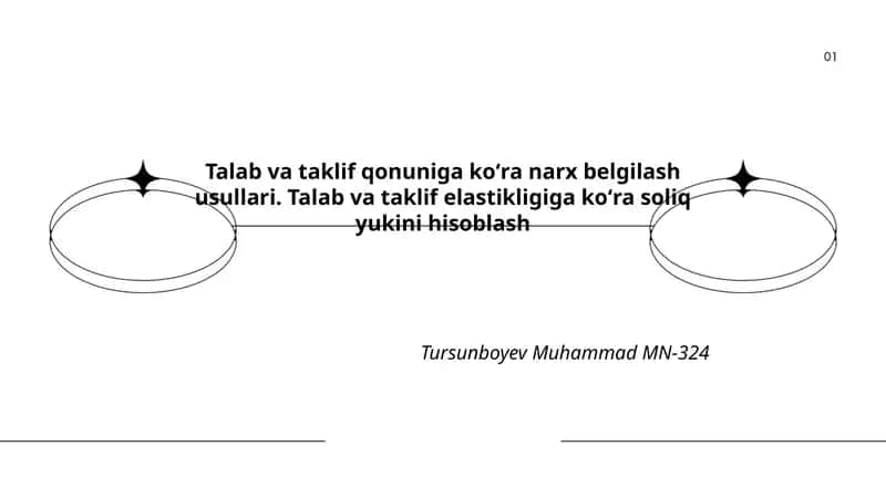 Talab va taklif qonuniga koʻra narx belgilash usullari. Talab va taklif elastikligiga koʻra soliq yukini hisoblash
