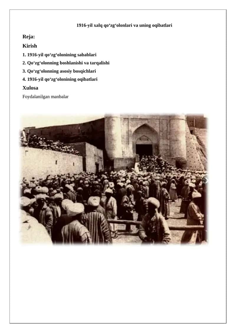 1916-yil xalq qo‘zg‘olonlari va uning oqibatlari