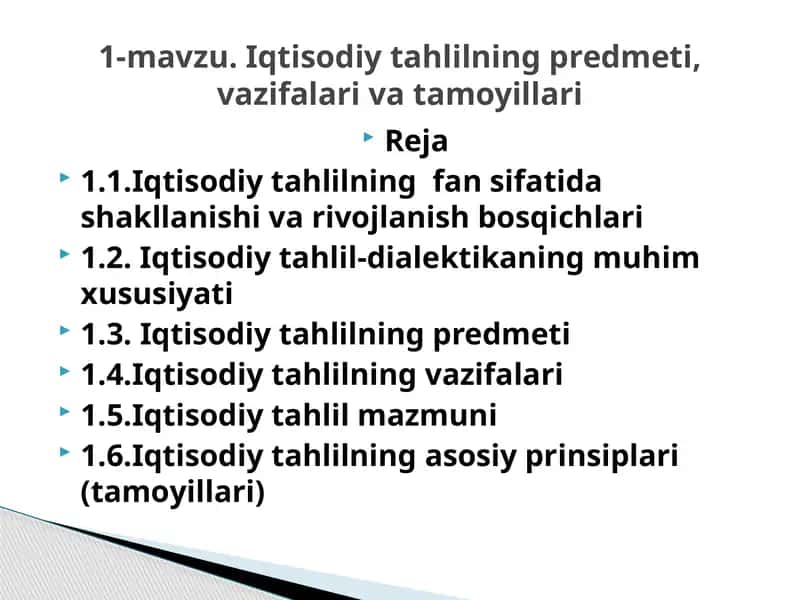 Iqtisodiy tahlilningfansifatidashakllanishivarivojlanishbosqichlari