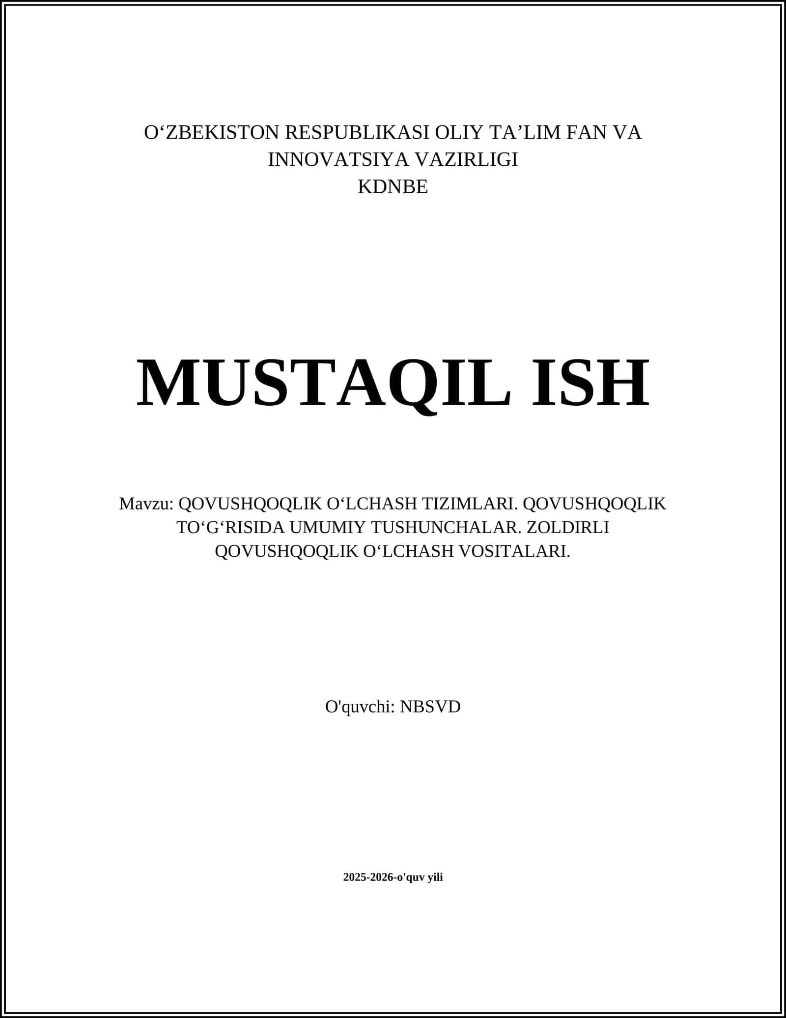 QOVUSHQOQLIK O‘LCHASH TIZIMLARI