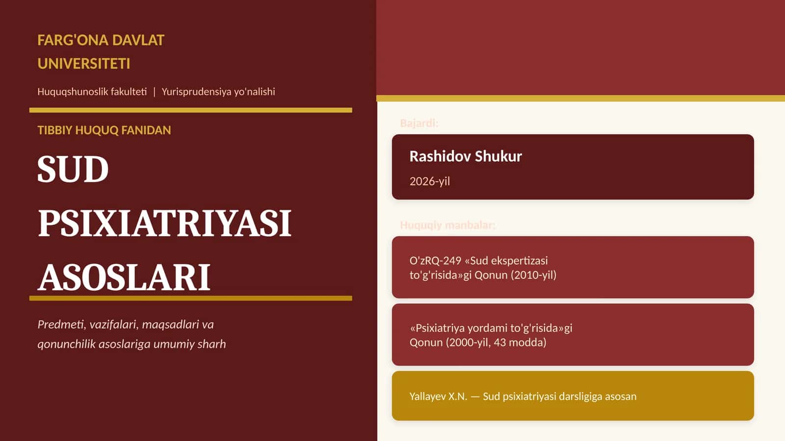 SUD PSIXIATRIYASI ASOSLARI