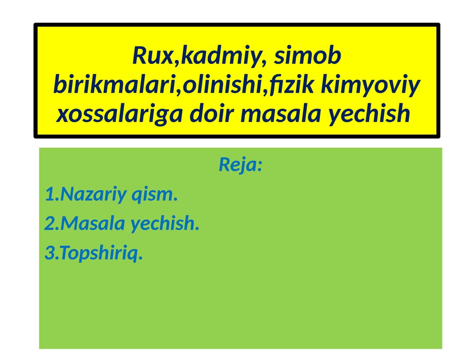 Rux, kadmiy, simob birikmalari olinishi