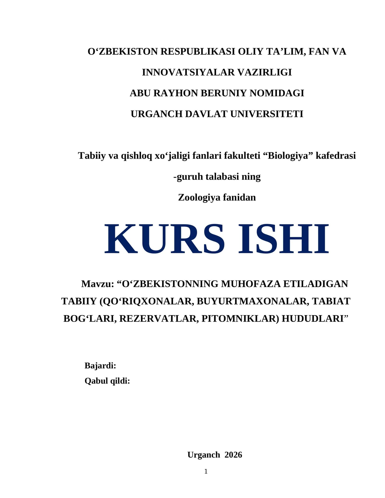 O‘ZBEKISTONNING MUHOFAZA ETILADIGAN TABIIY (QO‘RIQXONALAR, BUYURTMAXONALAR, TABIAT BOG‘LARI, REZERVATLAR, PITOMNIKLAR) HUDUDLARI