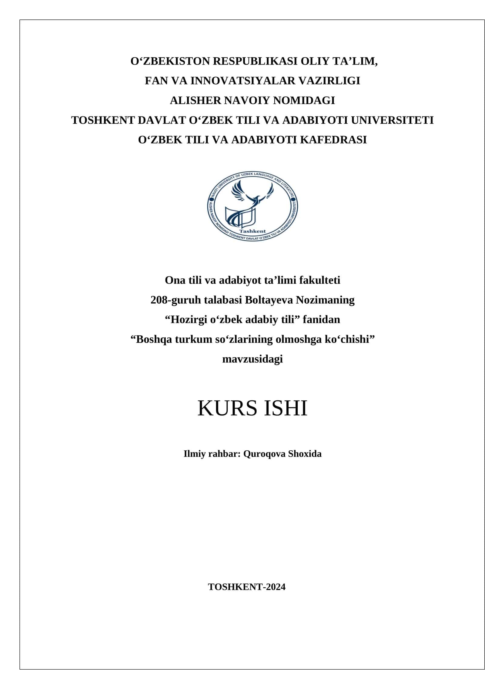 Boshqa turkum so‘zlarining olmoshga ko‘chishi