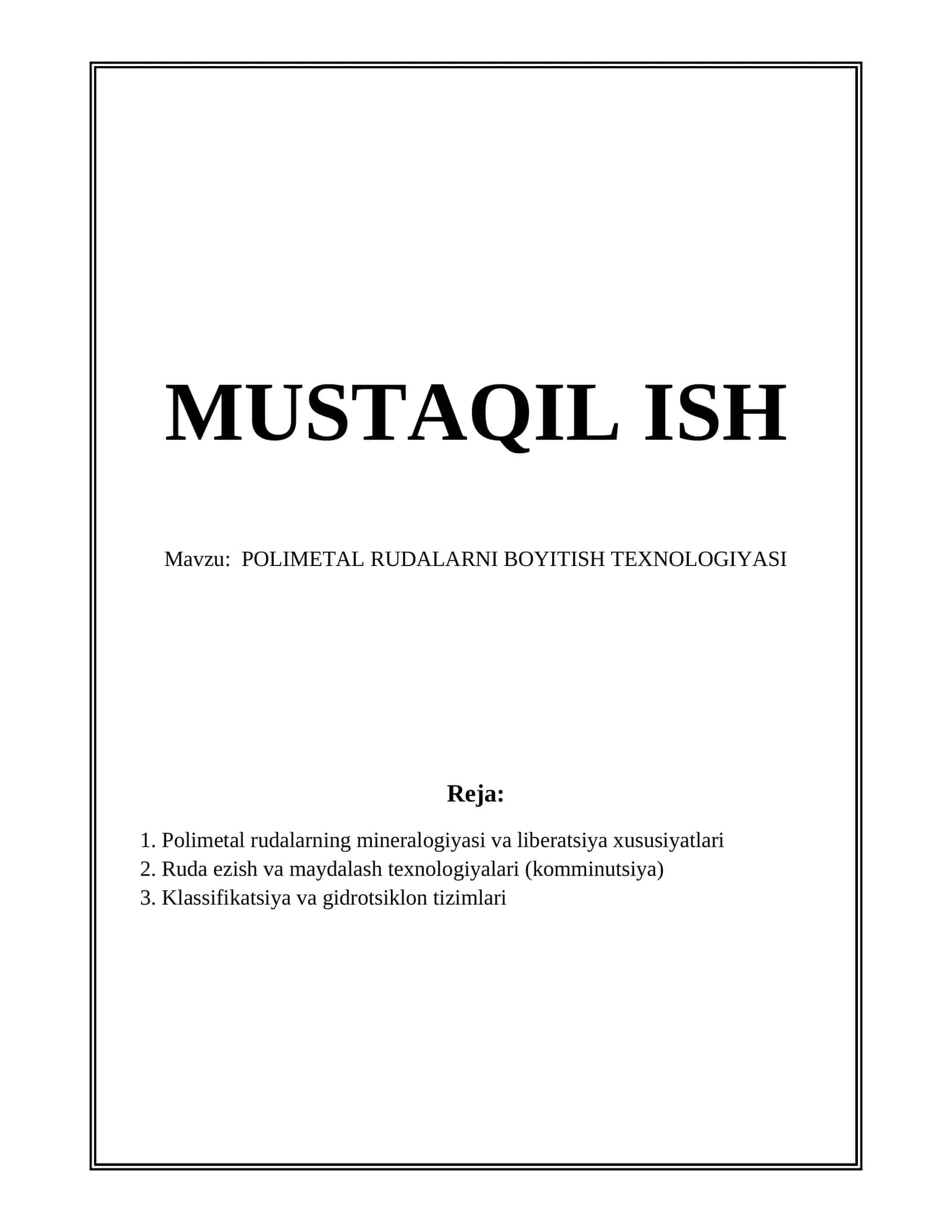 POLIMETAL RUDALARNI BOYITISH TEXNOLOGIYASI