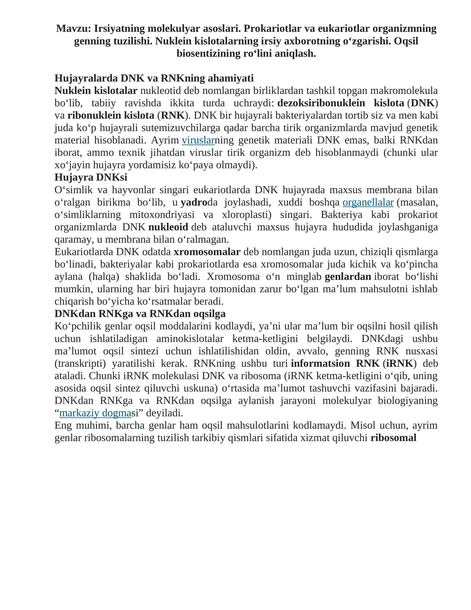 Irsiyatning Molekulyar Asoslari