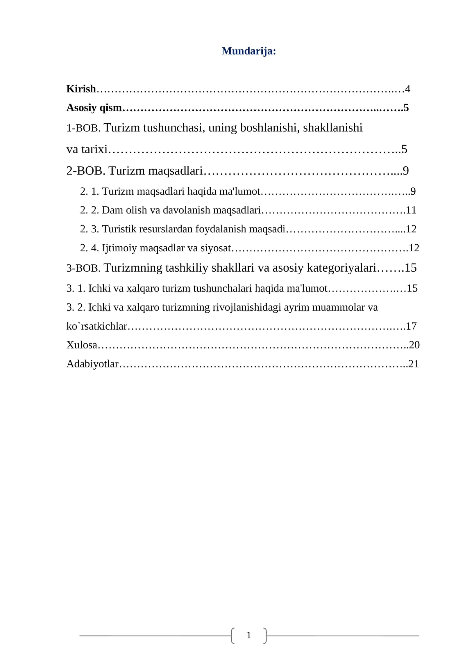 BOB. Turizm tushunchasi, uning boshlanishi, shakllanishi va tarixi