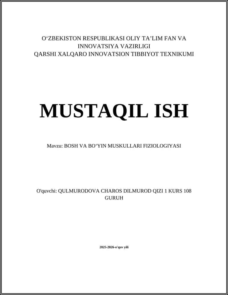 Bosh va boʻyin mushaklari anatomiyasi va fiziologiyasi