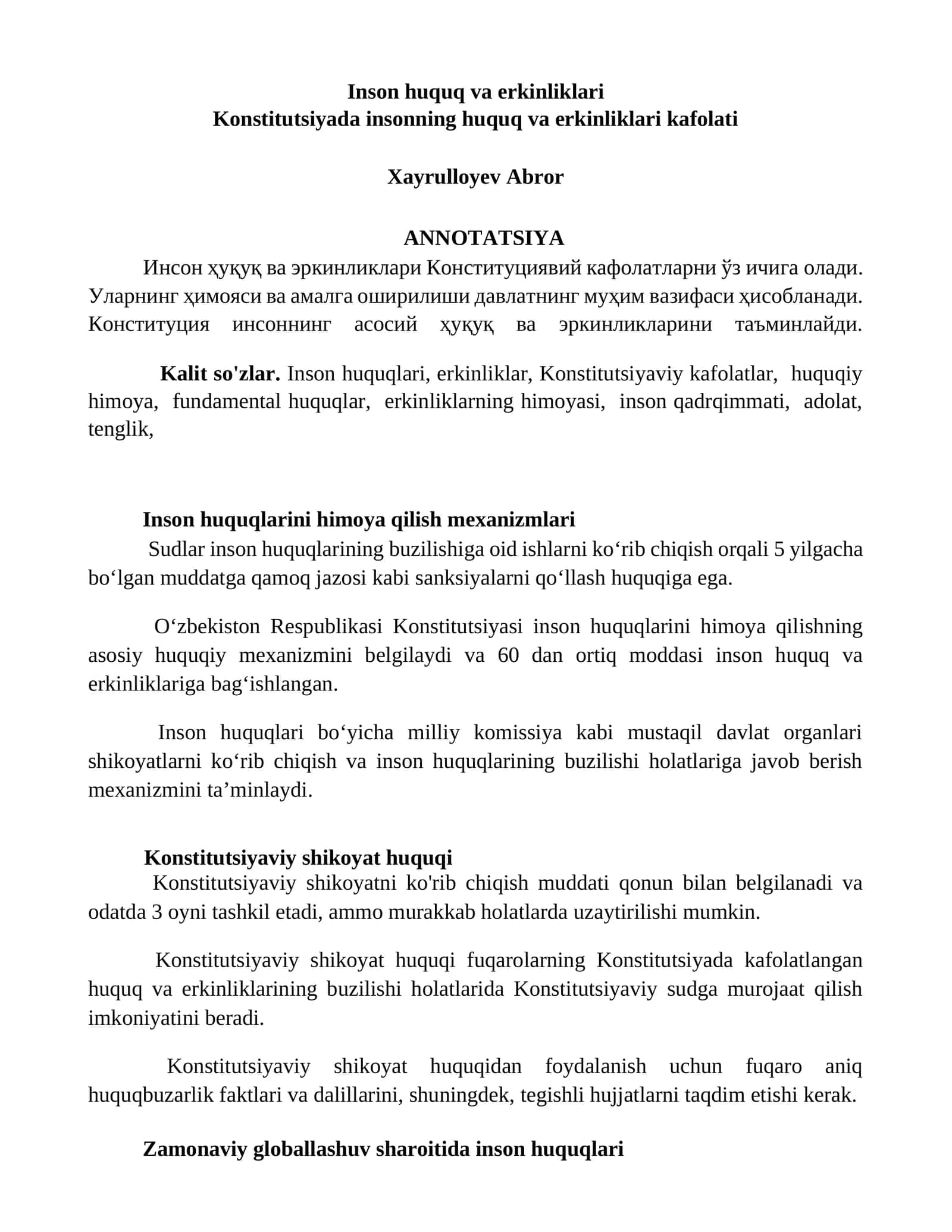 Inson huquq va erkinliklari