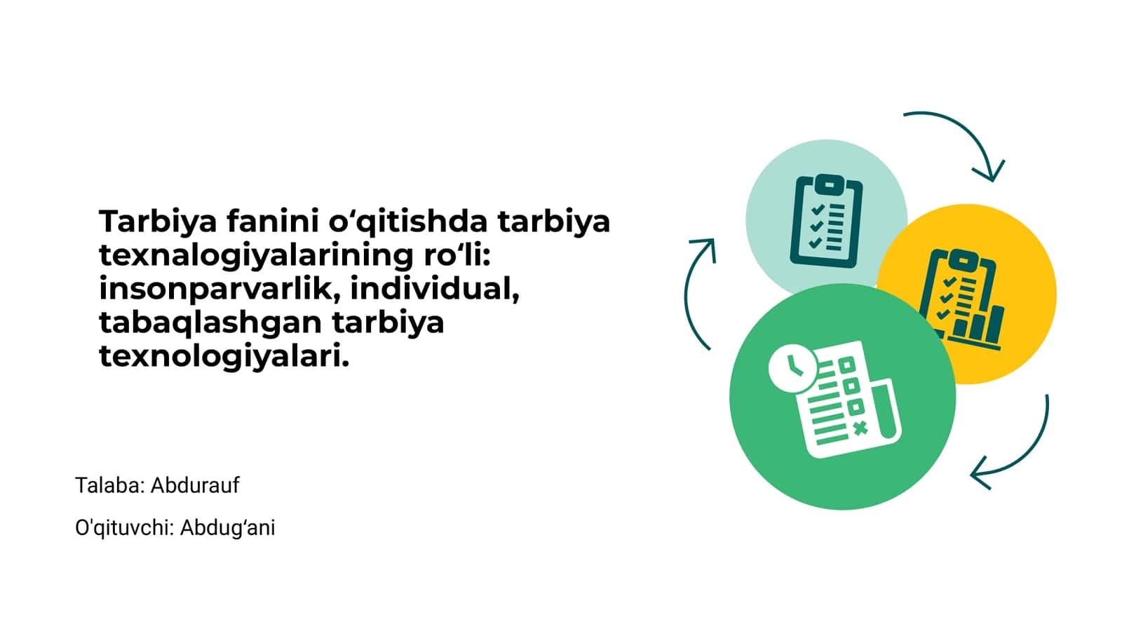 Tarbiya fanini oʻqitishda tarbiya texnalogiyalarining roʻli