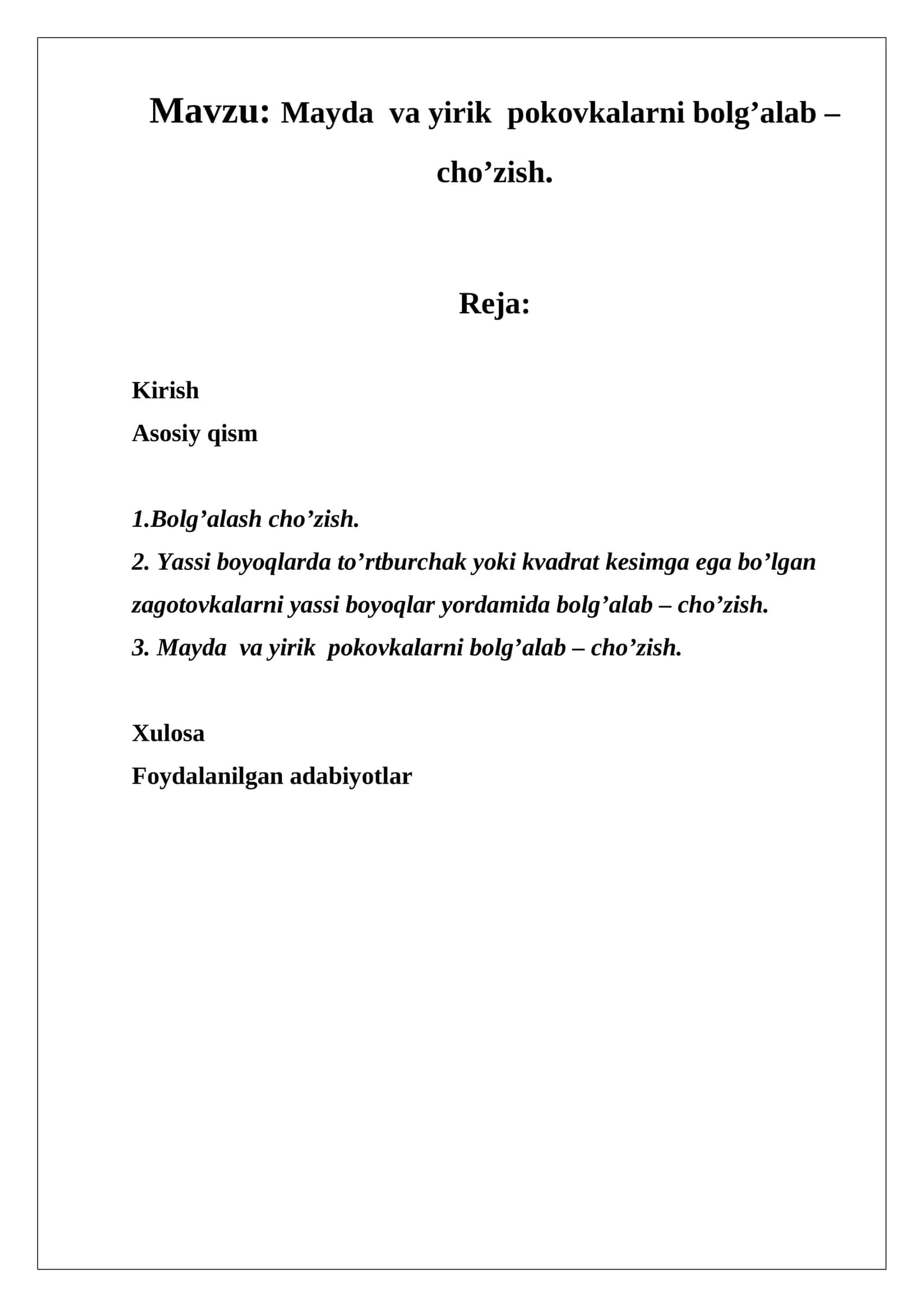 Mayda va yirik pokovkalarni bolg’alab – cho’zish