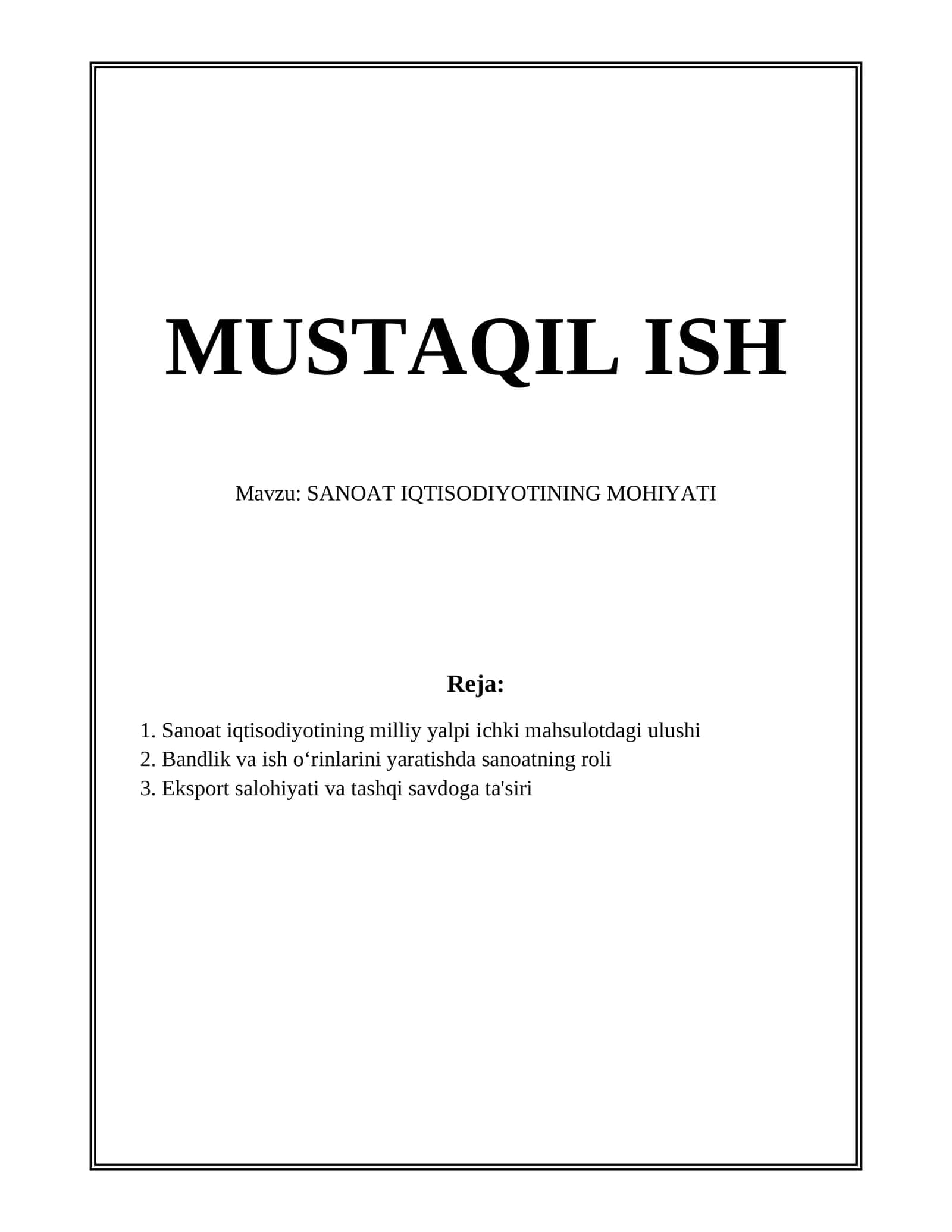 Sanoat Iqtisodiyotining Mohiyati