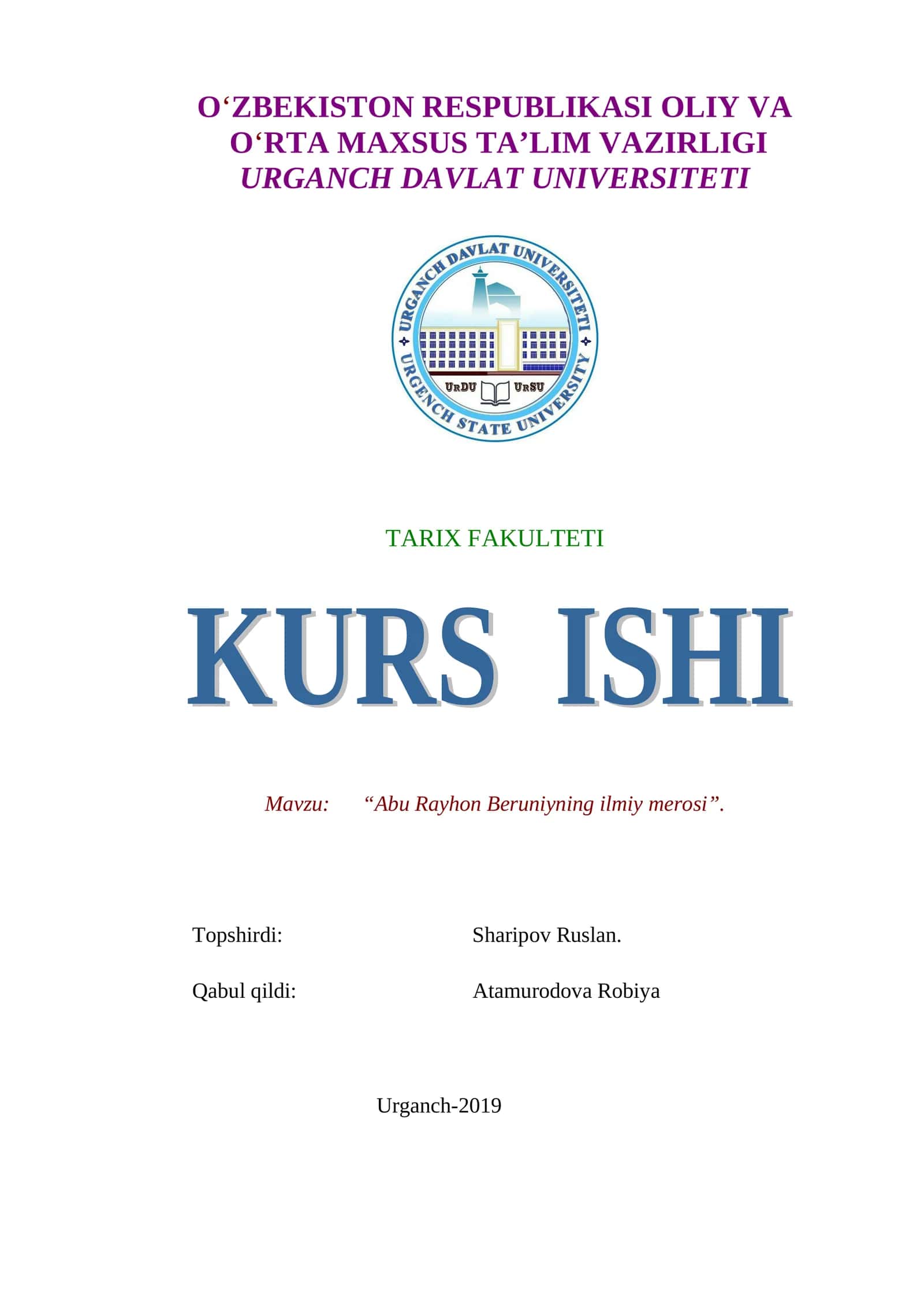 Abu Rayhon Beruniyning ilmiy merosi