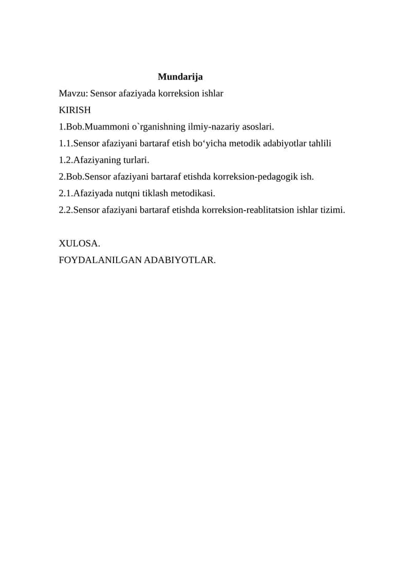 Sensor afaziyada korreksion ishlar