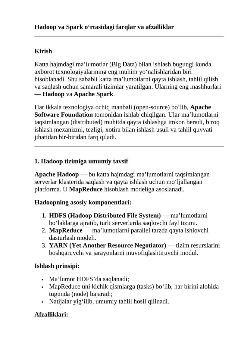 Hadoop va Spark