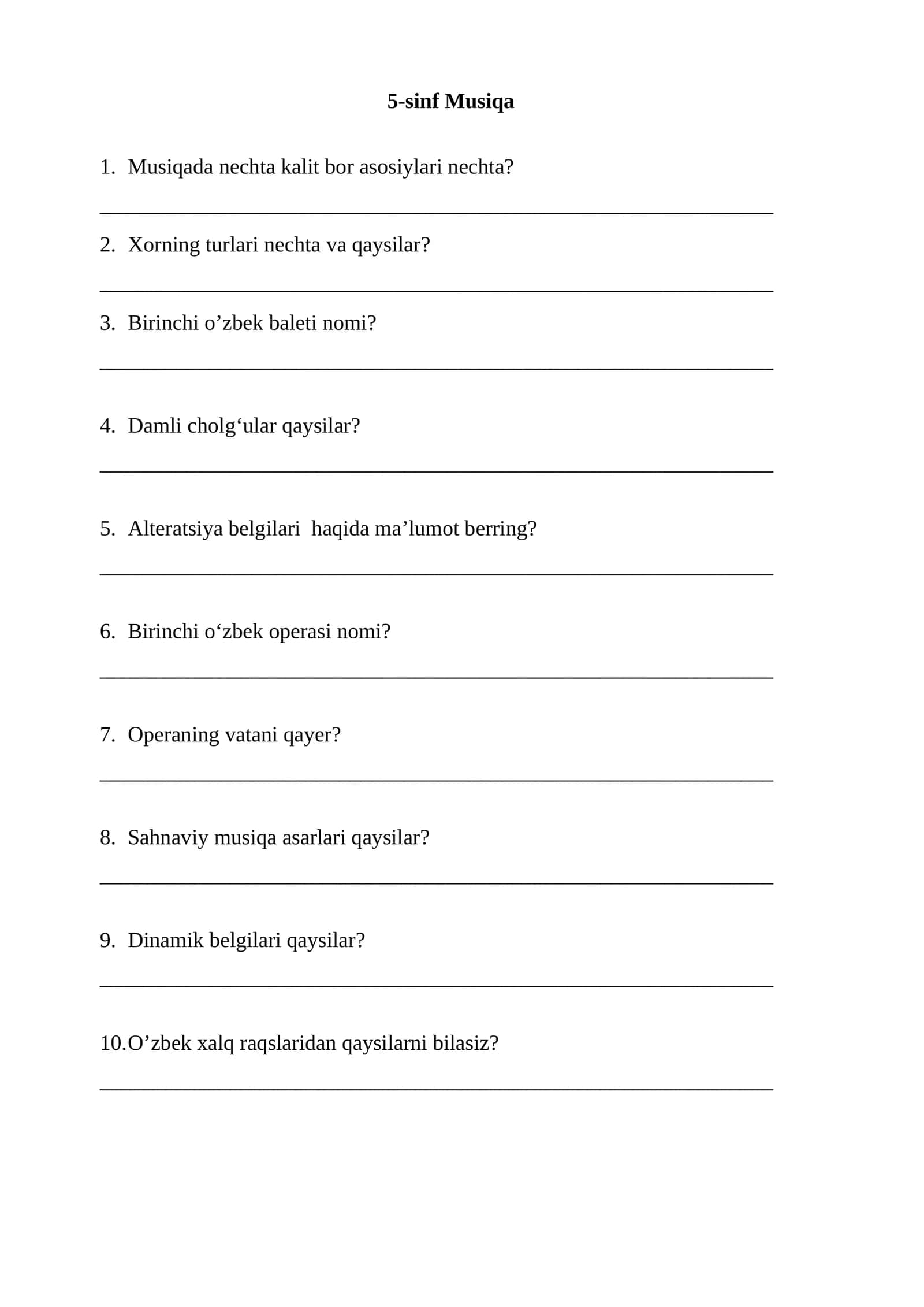 5-sinf Musiqa