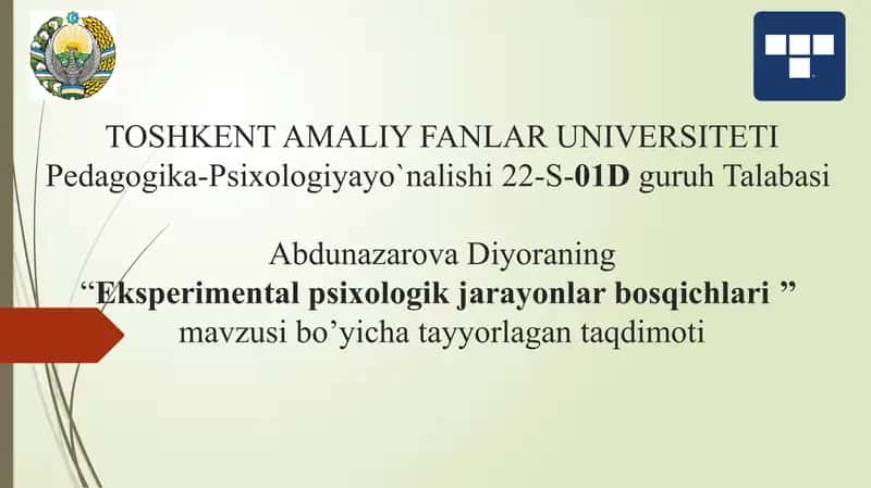 Eksperimental psixologik jarayonlar bosqichlari