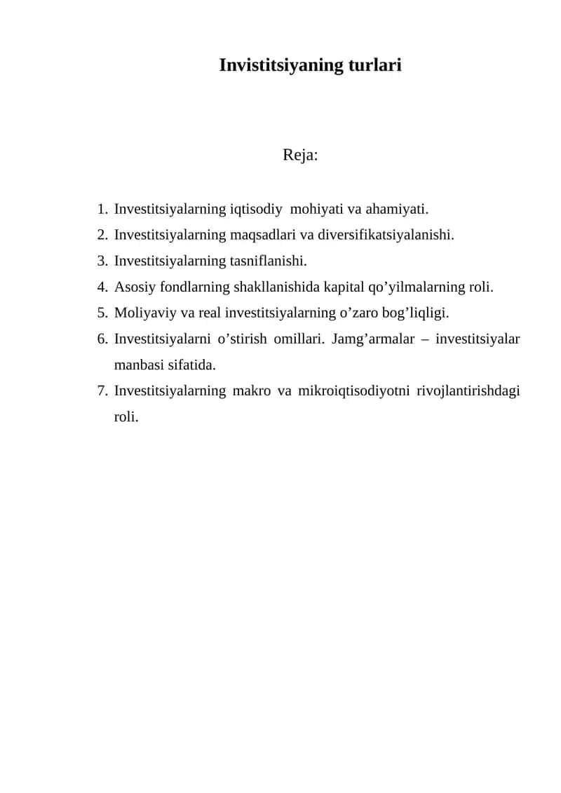 Investitsiyalar va ularning o'zaro bog'liqligi
