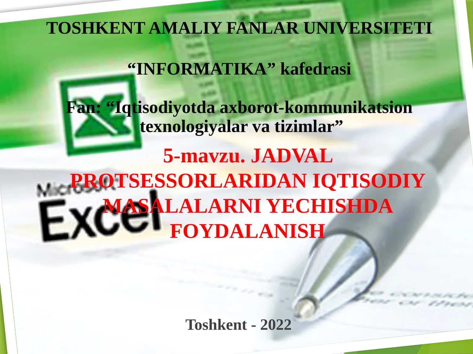 Yacheykalar formatlash