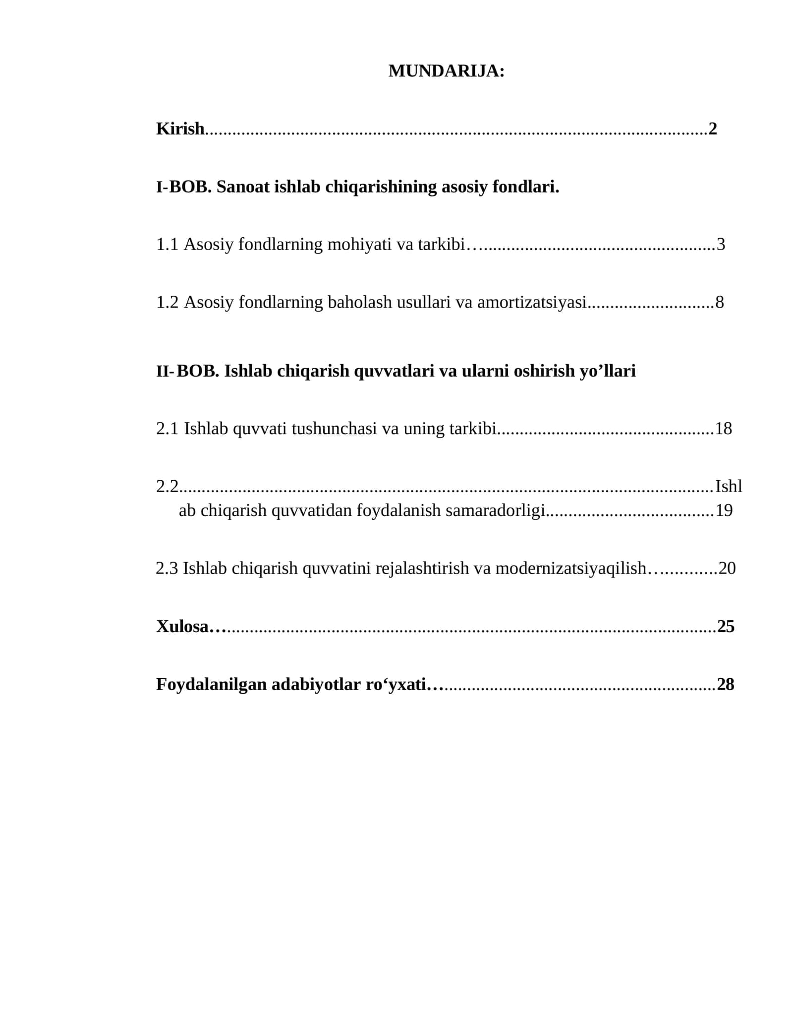 Sanoat ishlab chiqarishining asosiy fondlari va ishlab chiqarish quvvatlari