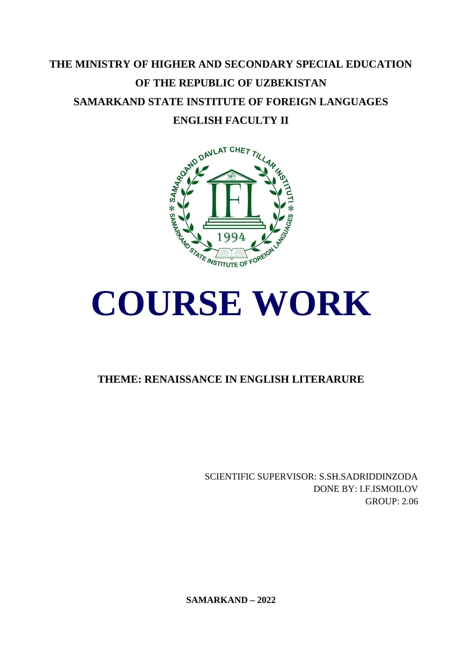 RENAISSANCE IN ENGLISH LITERARURE