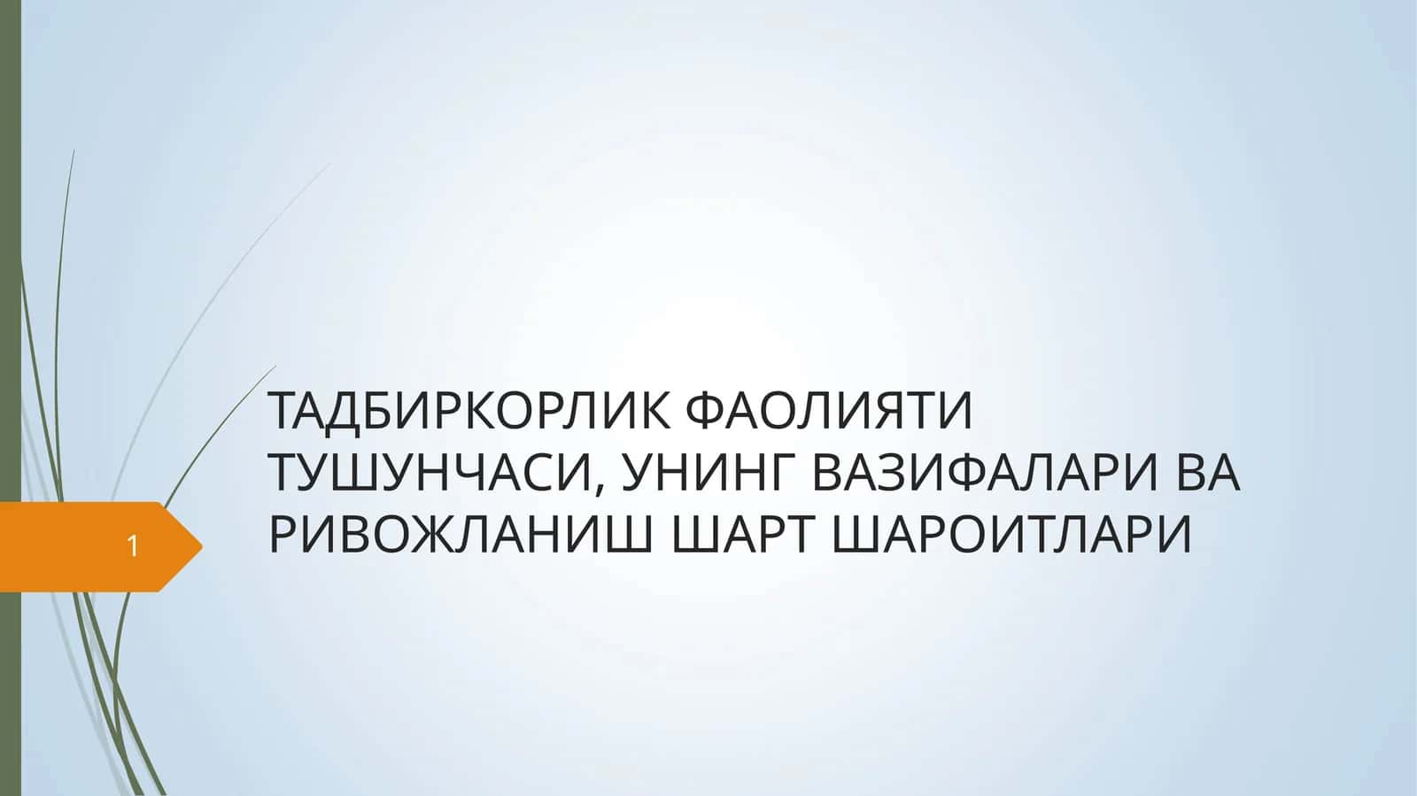 ТАДБИРКОРЛИК ФАОЛИЯТИ ТУШУНЧАСИ, УНИНГ ВАЗИФАЛАРИ ВА РИВОЖЛАНИШ ШАРТ ШАРОИТЛАРИ