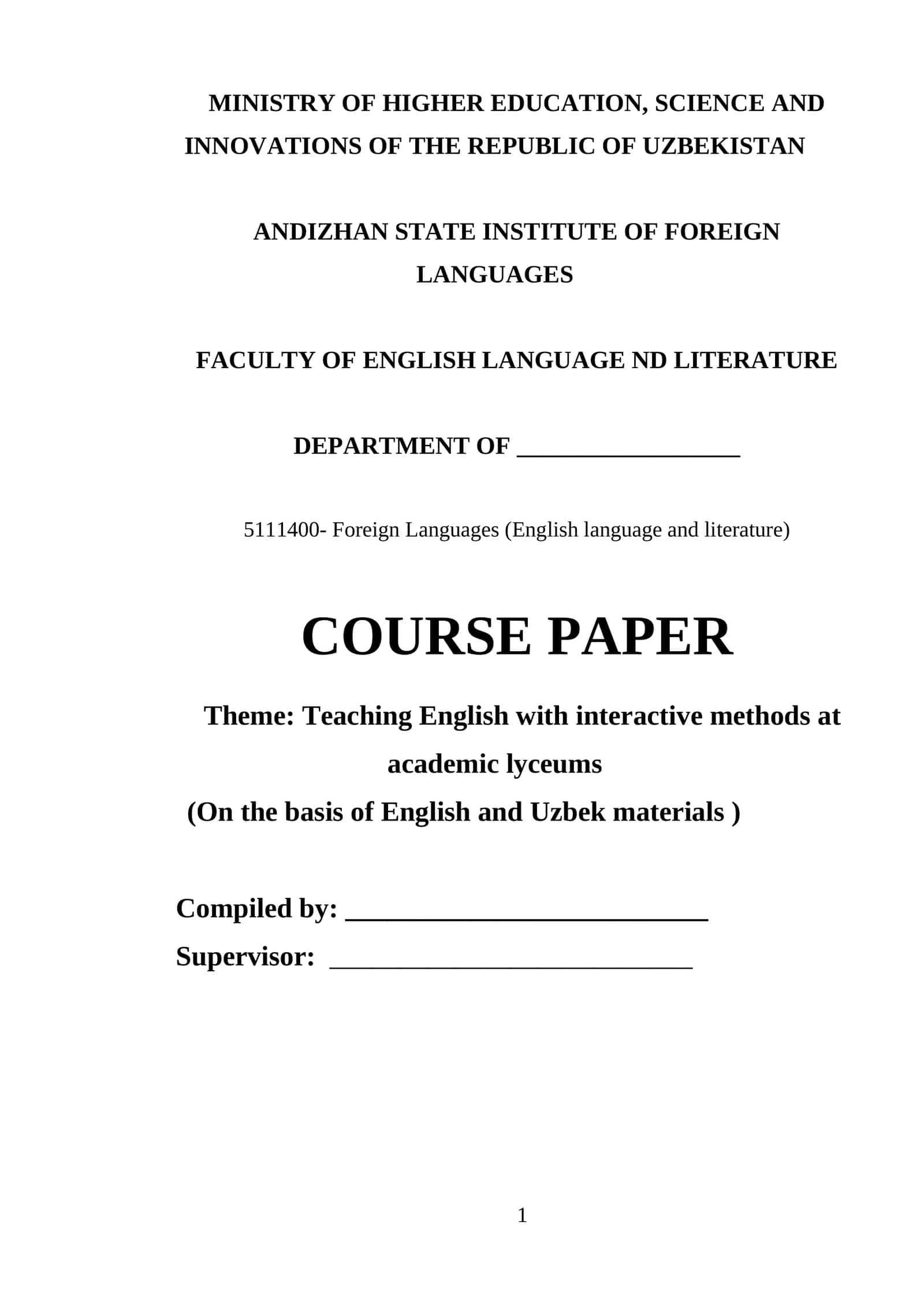 Course Paper on Teaching English with Interactive Methods