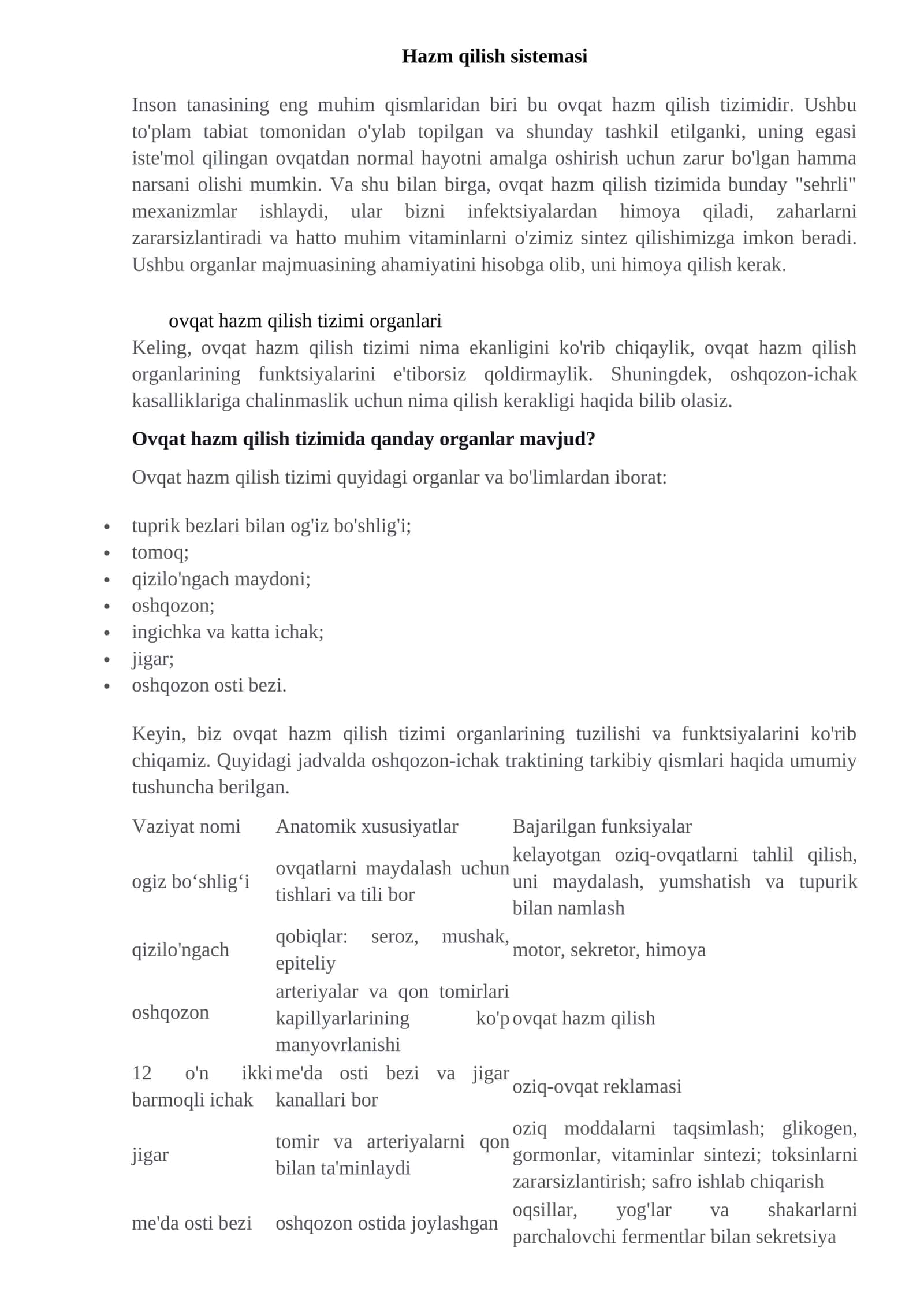 Ovqat hazm qilish tizimi