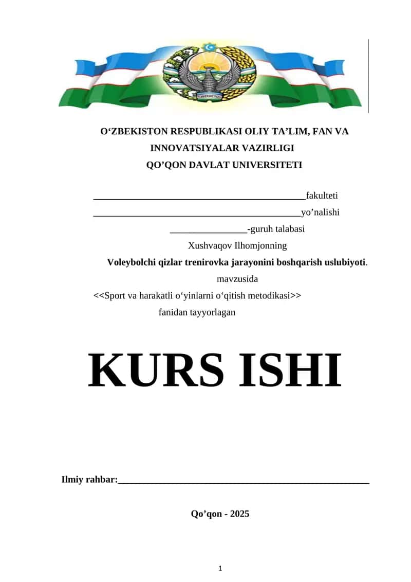 Voleybolchi qizlar trenirovka jarayonini boshqarish uslubiyoti