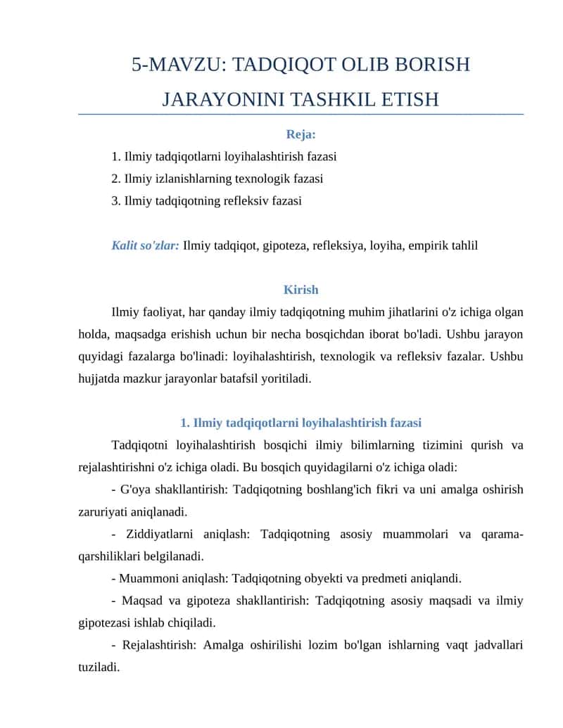 TADQIQOT OLIB BORISH JARAYONINI TASHKIL ETISH