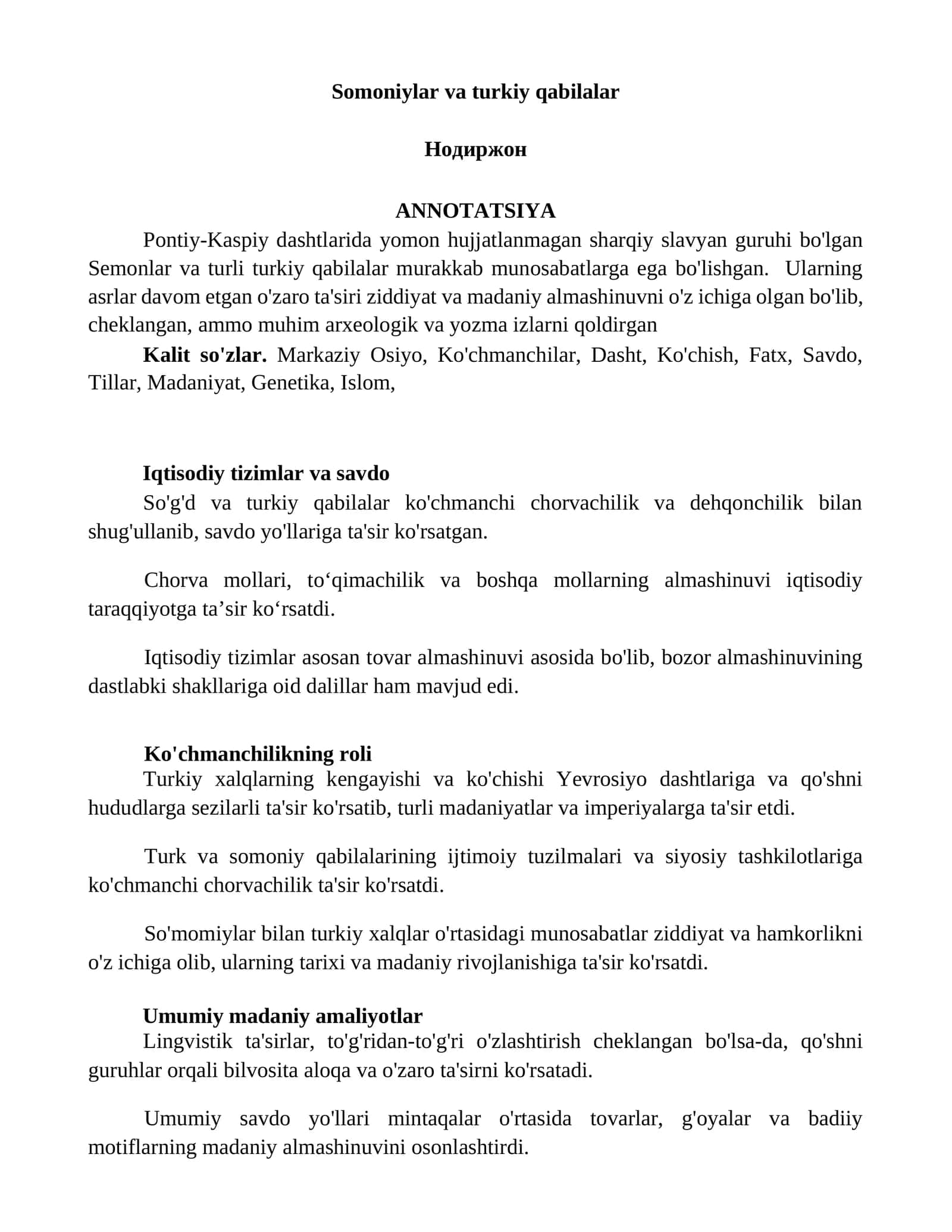 Somoniylar va turkiy qabilalar