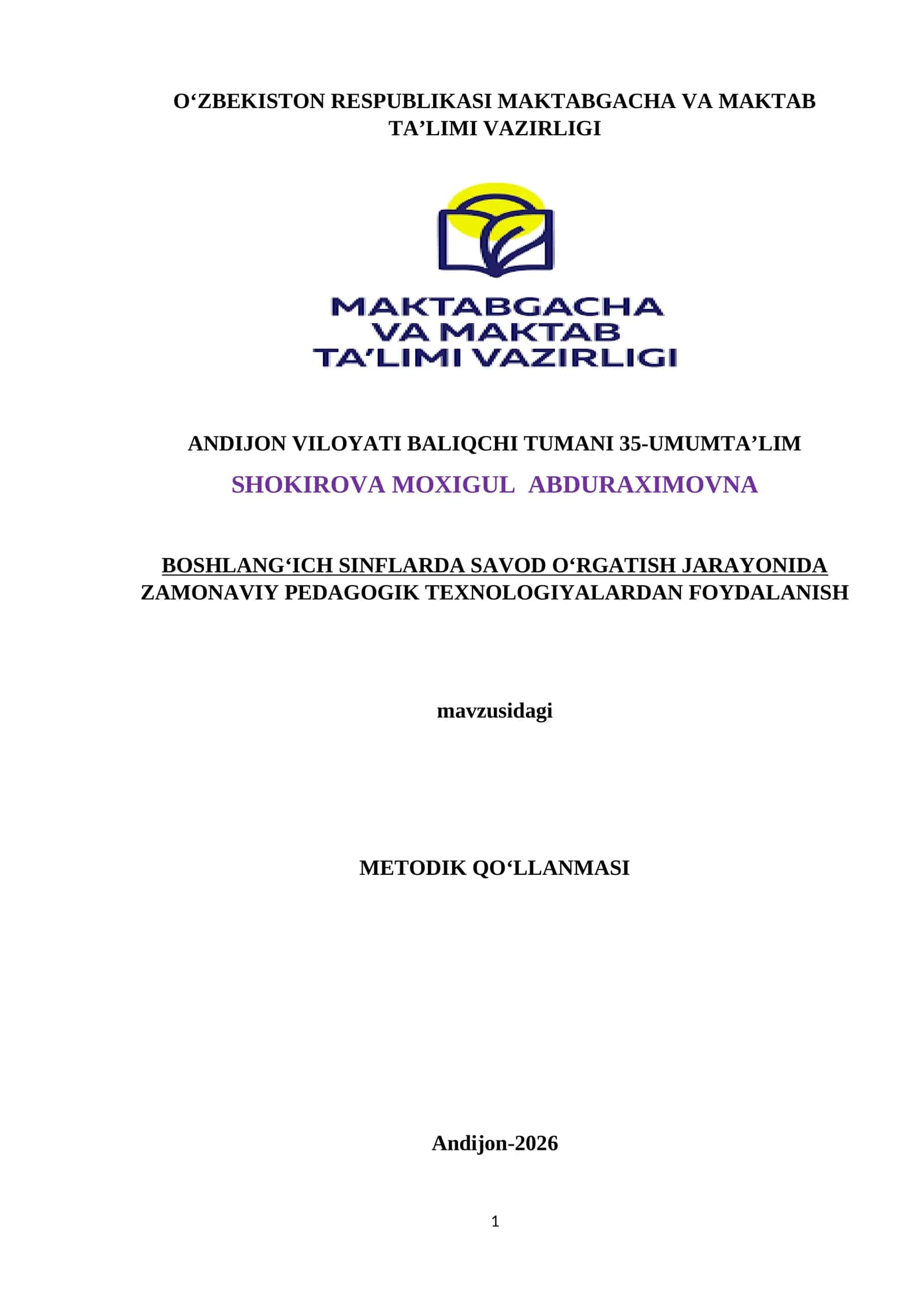 METODIK QO‘LLANMASI