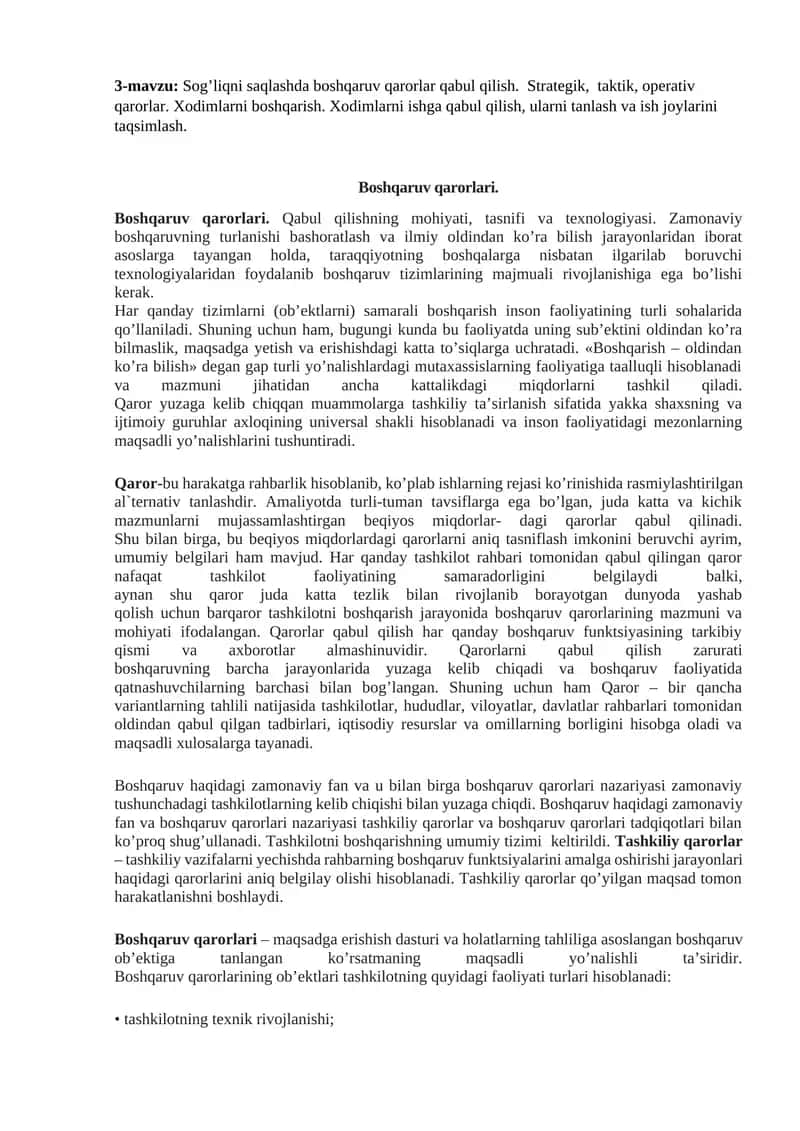 Xodimlarni ishga qabul qilish, ularni tanlash va ish joylarini taqsimlash