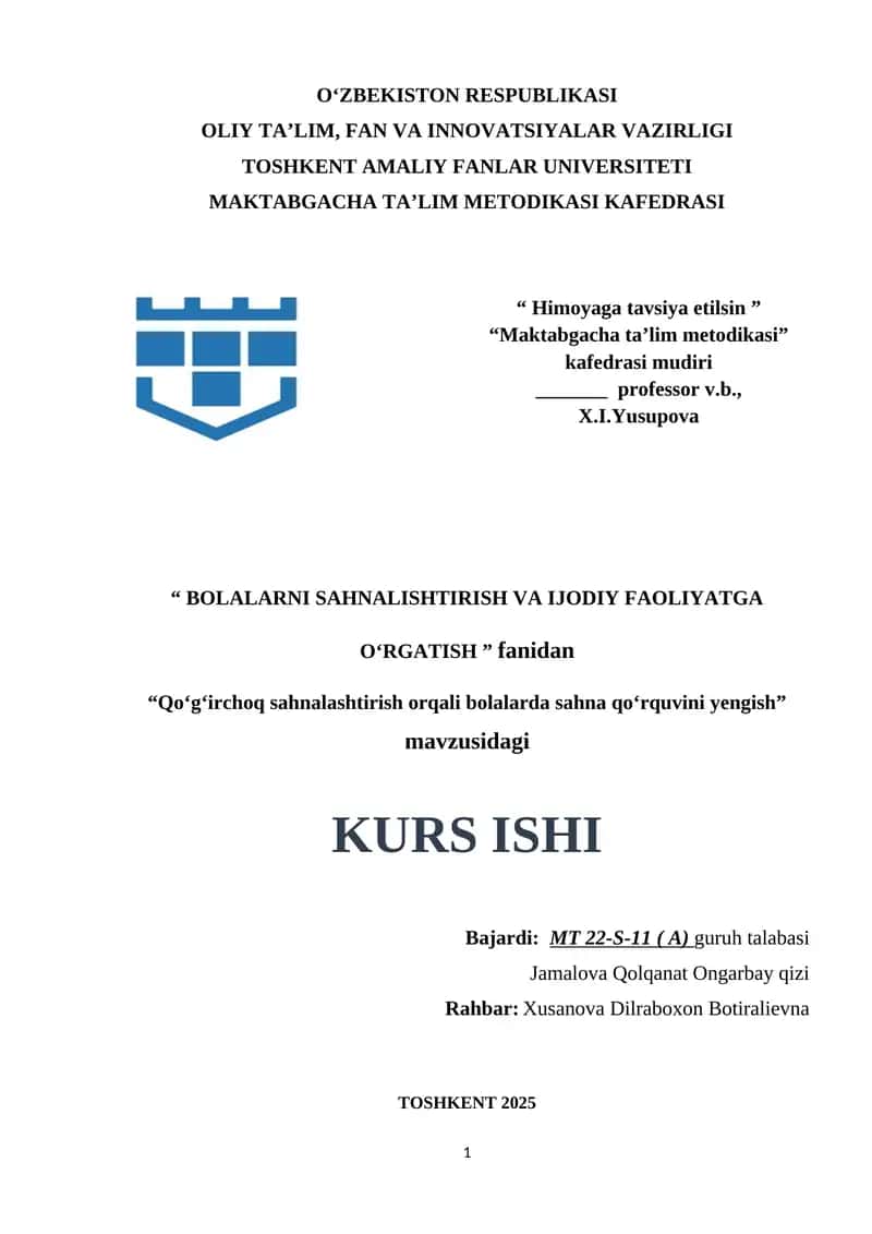 Qoʻgʻirchoq sahnalashtirish orqali bolalarda sahna qoʻrquvini yengish