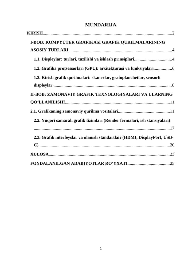 Grafikaning zamonaviy qurilma vositalari va ularning ishlash prinsipi